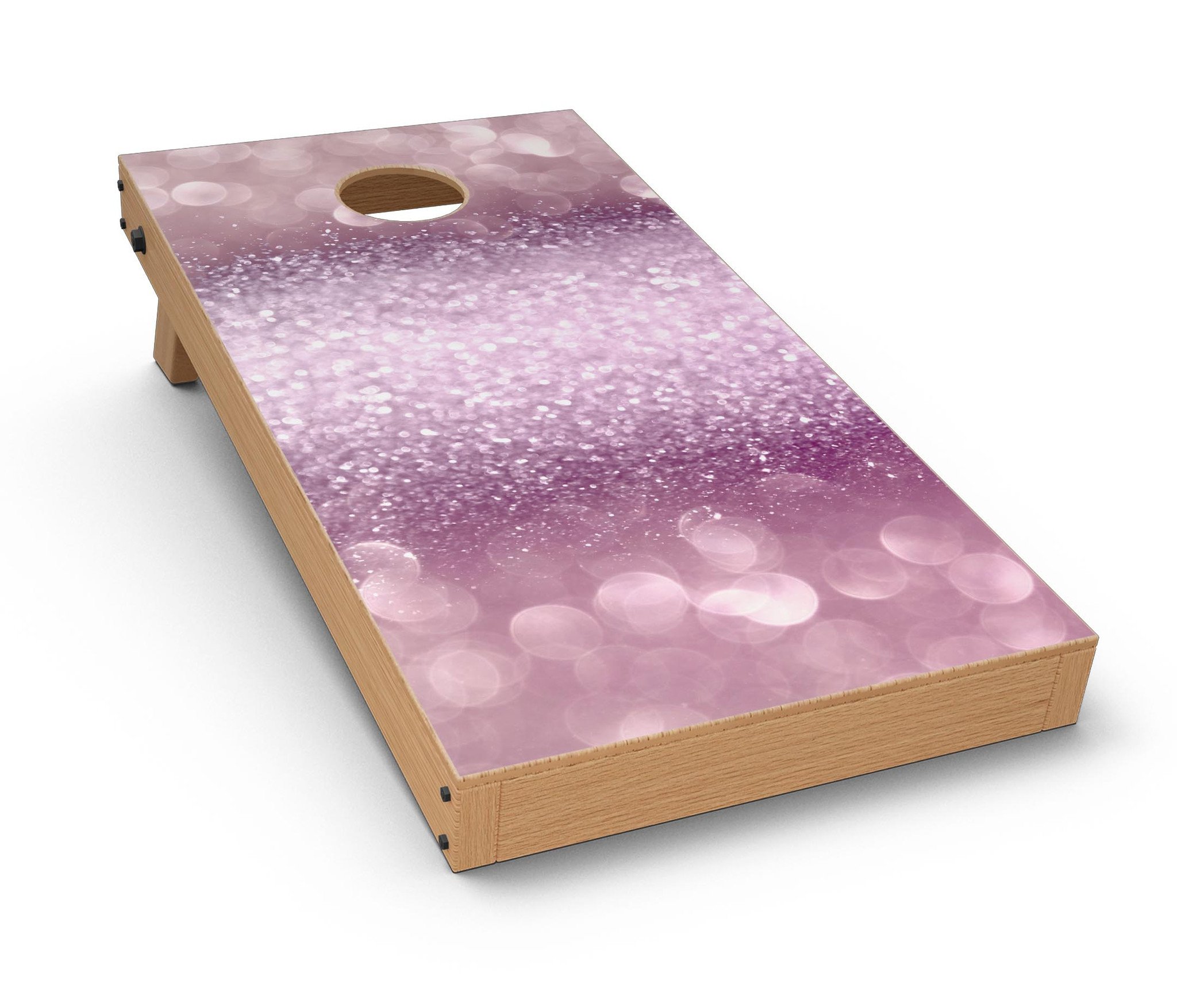 Unfocused Pink Sparkling Orbs CornHole Board Skin Decal Kit showcasing vibrant pink design and premium vinyl material.