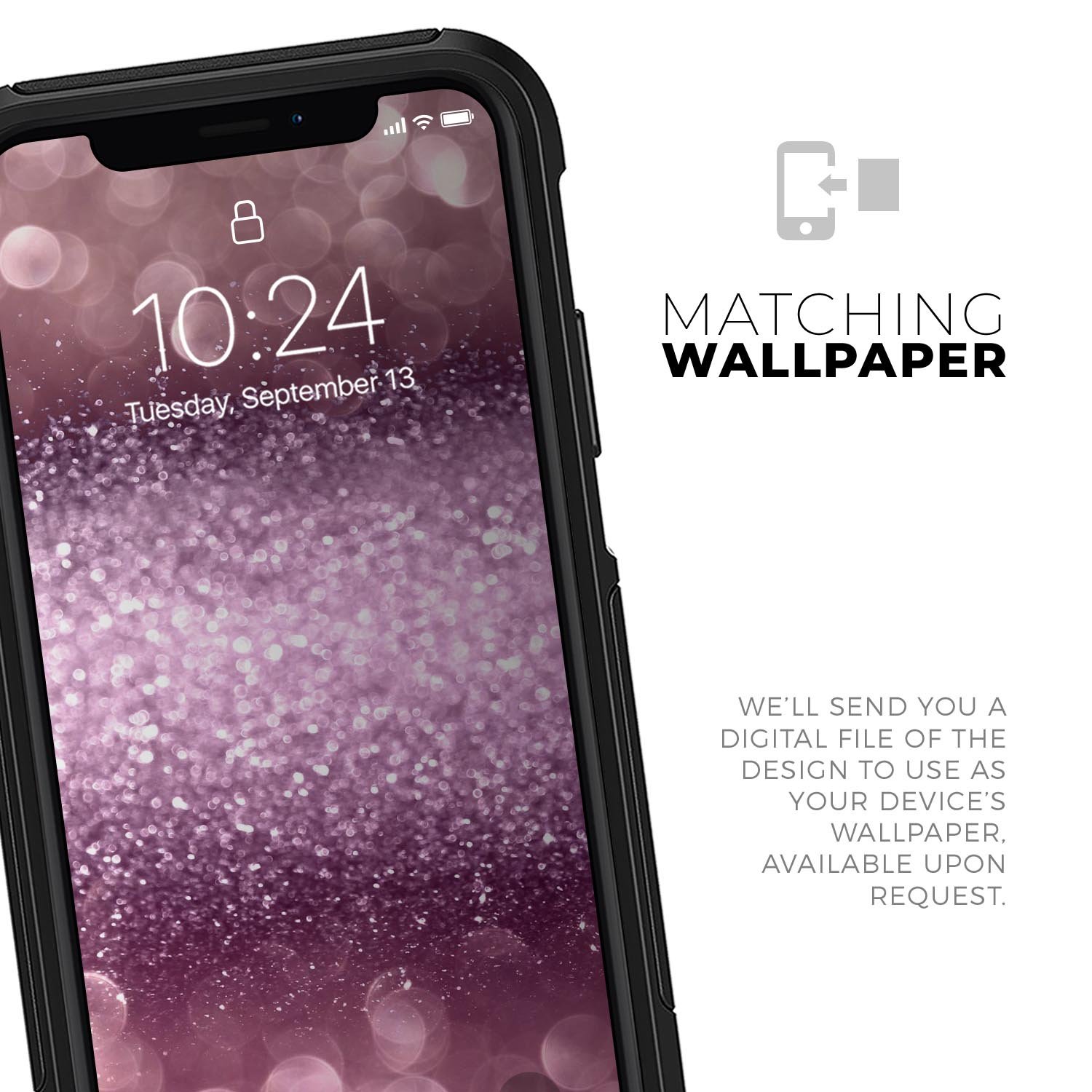 Unfocused Pink Sparkling Orbs skin kit for iPhone OtterBox cases, showcasing vibrant pink orbs on a sleek surface.