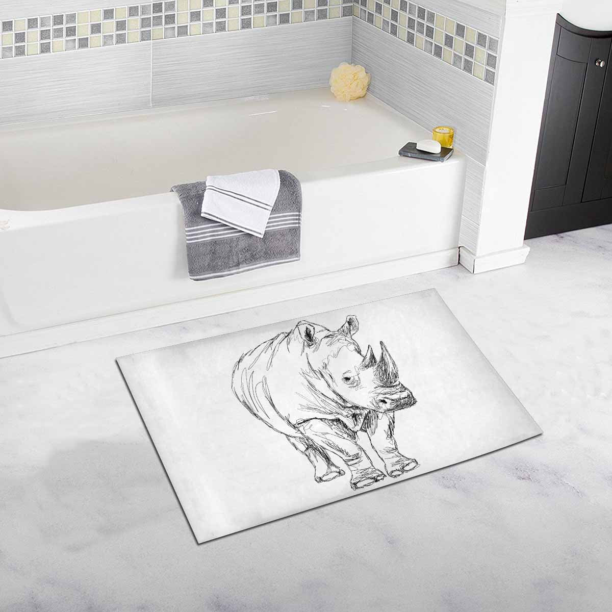 Uniquely You Rhinoceros Bath Mat, plush and soft, featuring a whimsical rhinoceros design, measuring 20" x 32" with anti-skid backing.