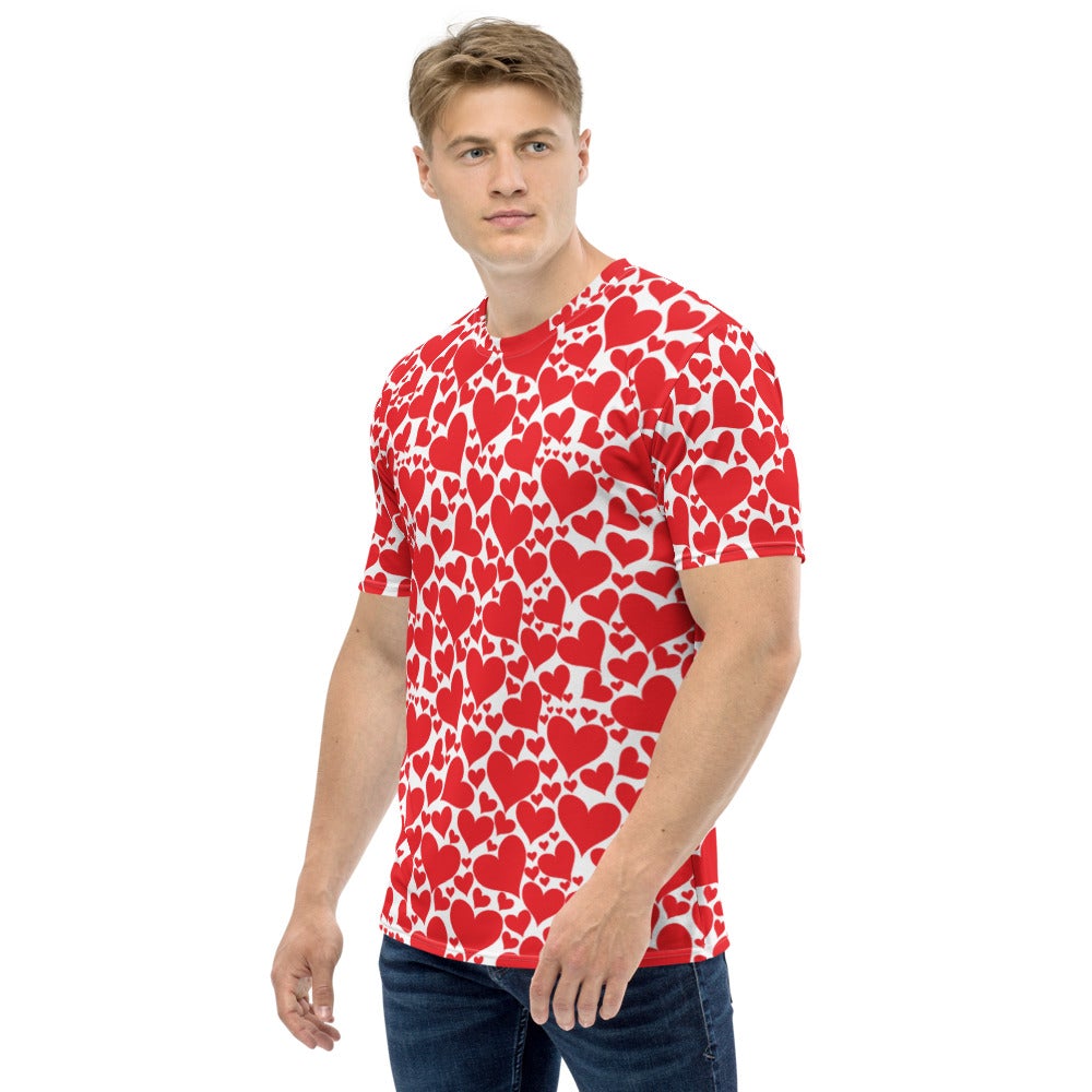 Uniquely You Men's Graphic T-shirt in vibrant red with heart design, perfect for Valentine's Day.
