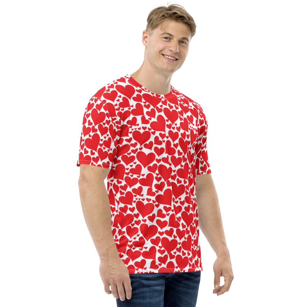 Uniquely You Men's Graphic T-shirt in vibrant red with heart design, perfect for Valentine's Day.