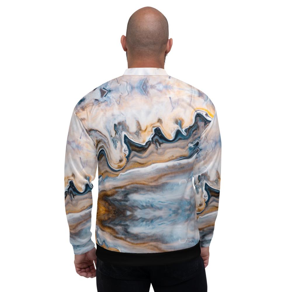 Uniquely You Mens Jacket featuring a vibrant Retro Ocean Swirl design, showcasing its brushed fleece interior and stylish bomber silhouette.
