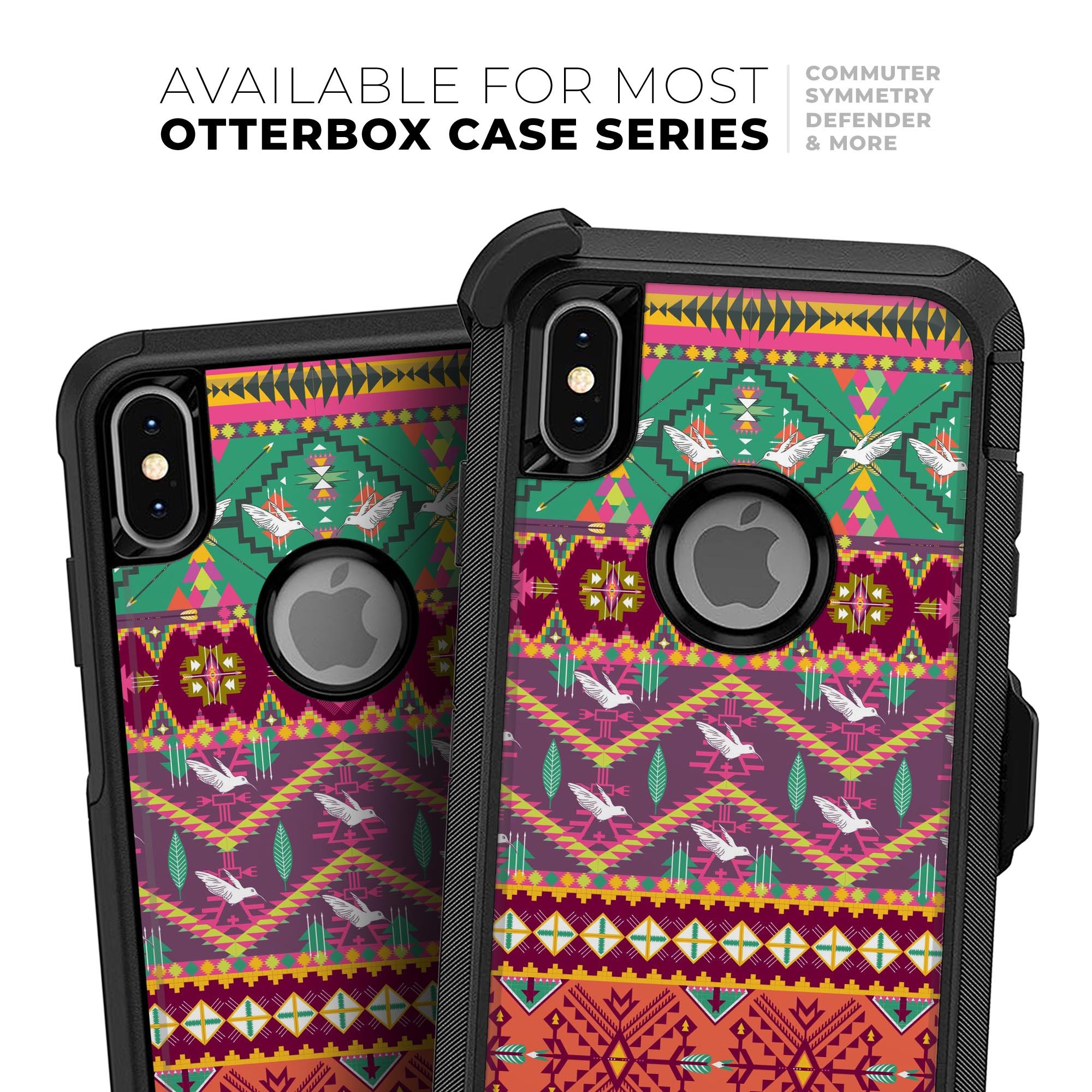 Vector Aztec Birdy Pattern Skin Kit for iPhone OtterBox cases featuring vibrant colors and intricate design.