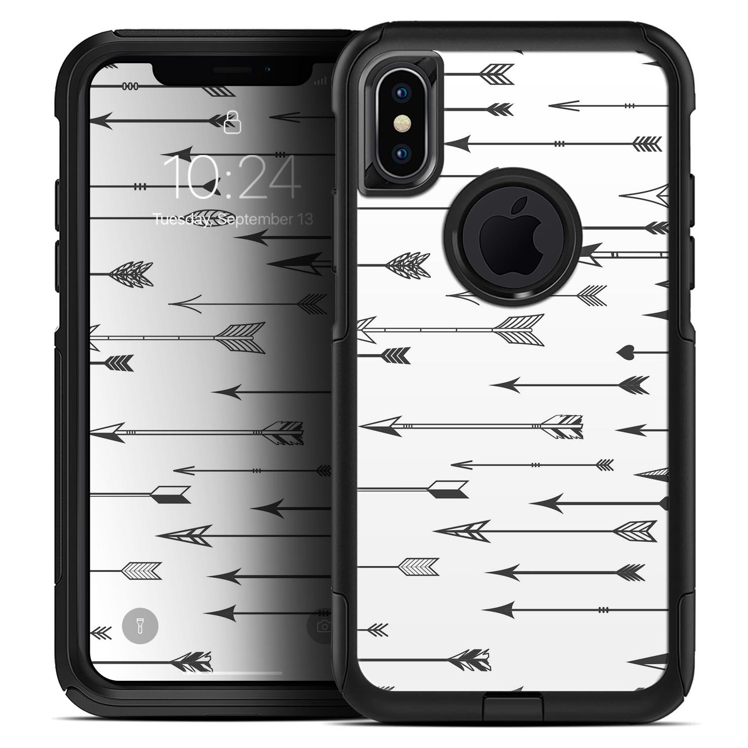 Vector Black Arrows Skin Kit for iPhone OtterBox Cases featuring a sleek black arrow design on a clear background.