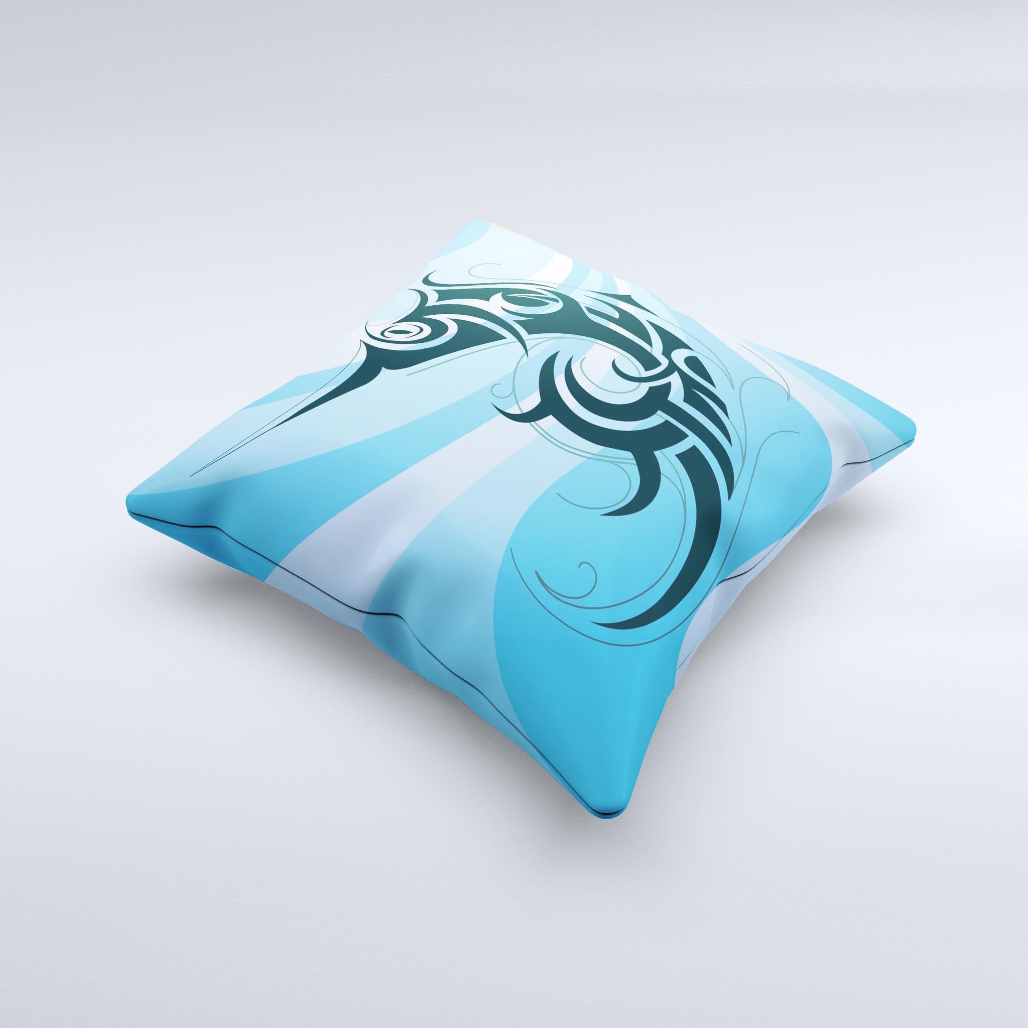 Vector Blue Abstract Fish Ink-Fuzed Decorative Throw Pillow showcasing vibrant blue tones and unique handcrafted design.
