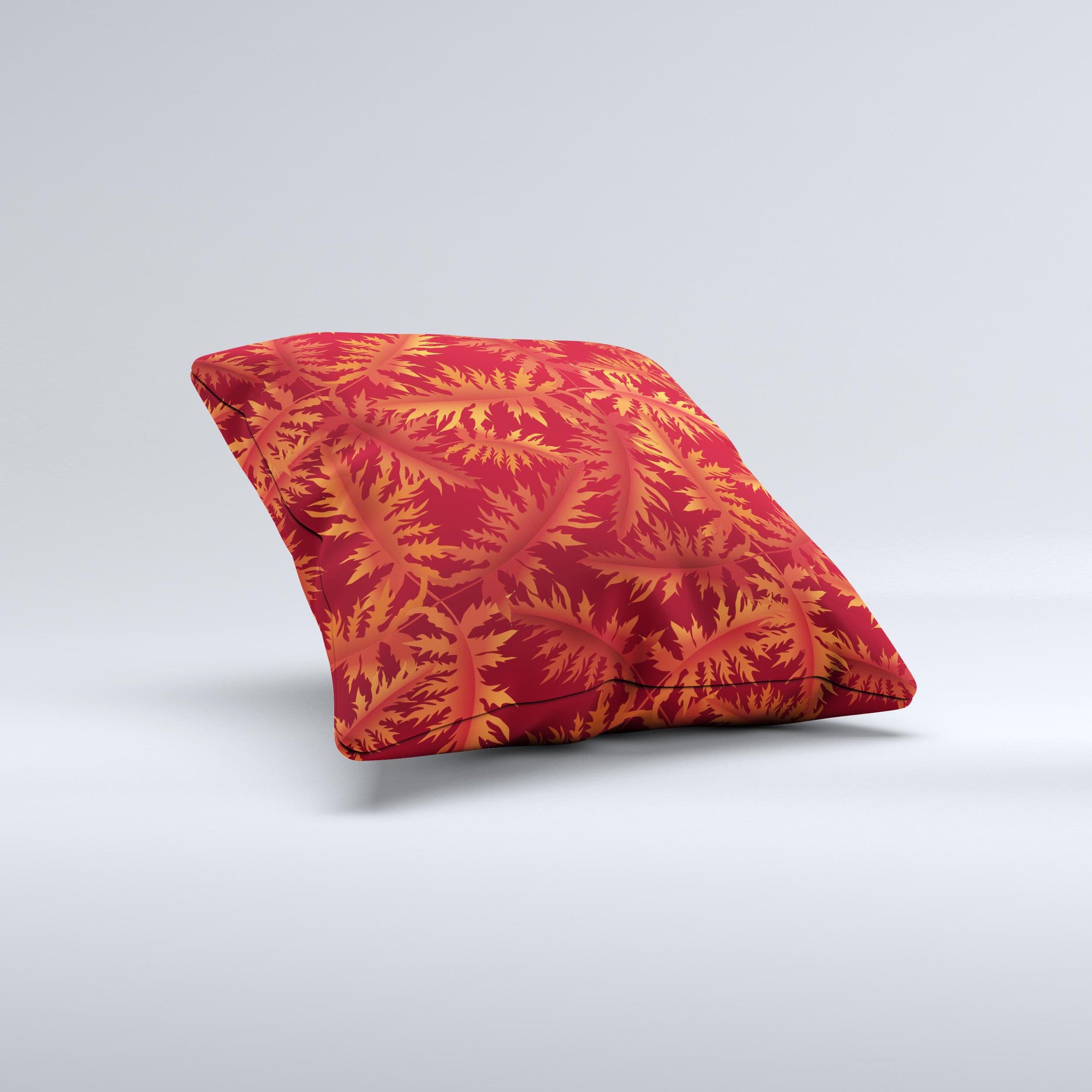 Vector Fall Red Branches decorative throw pillow with vibrant red branches on a soft fabric background, handcrafted in Virginia.