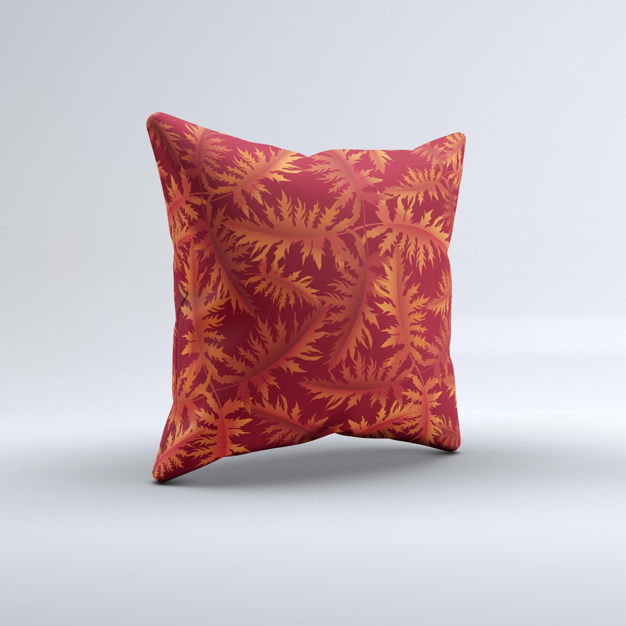Vector Fall Red Branches decorative throw pillow with vibrant red branches on a soft fabric background, handcrafted in Virginia.