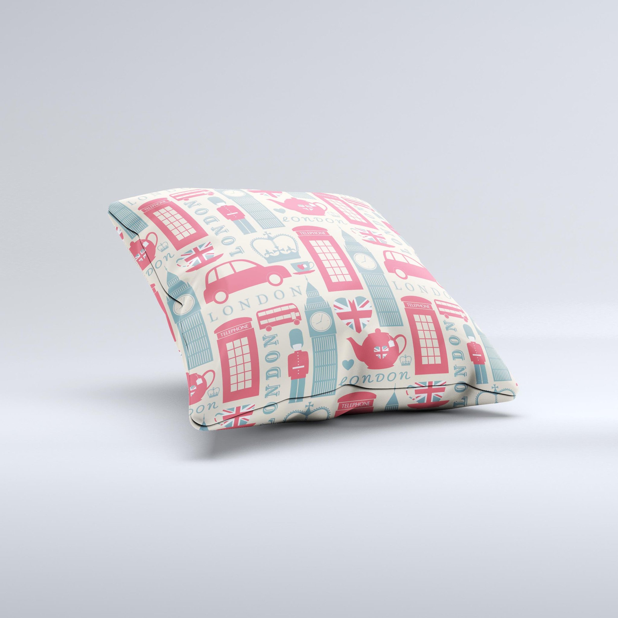 Vector London Time Red Ink-Fuzed Decorative Throw Pillow showcasing vibrant red ink design on a high thread count fabric.