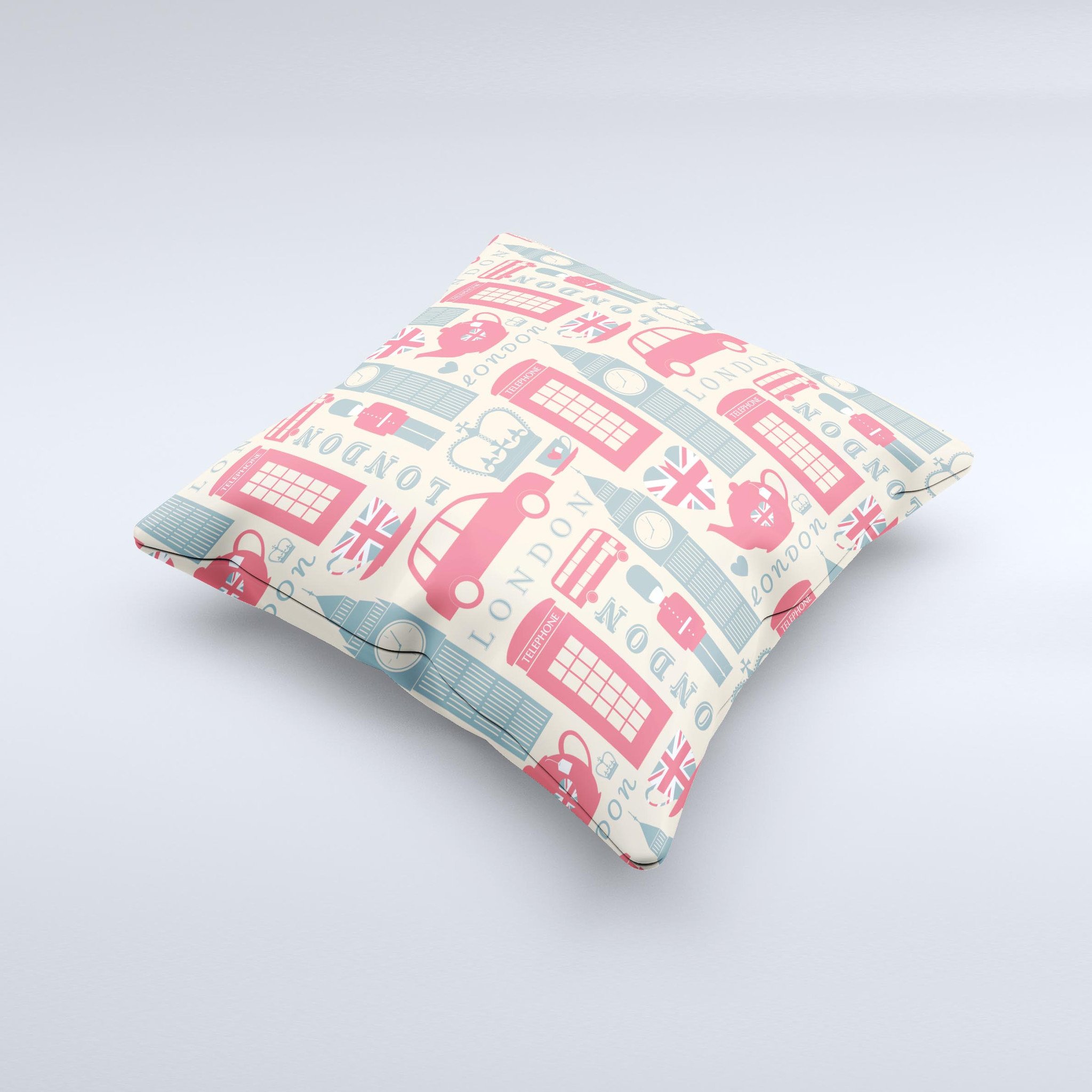 Vector London Time Red Ink-Fuzed Decorative Throw Pillow showcasing vibrant red ink design on a high thread count fabric.