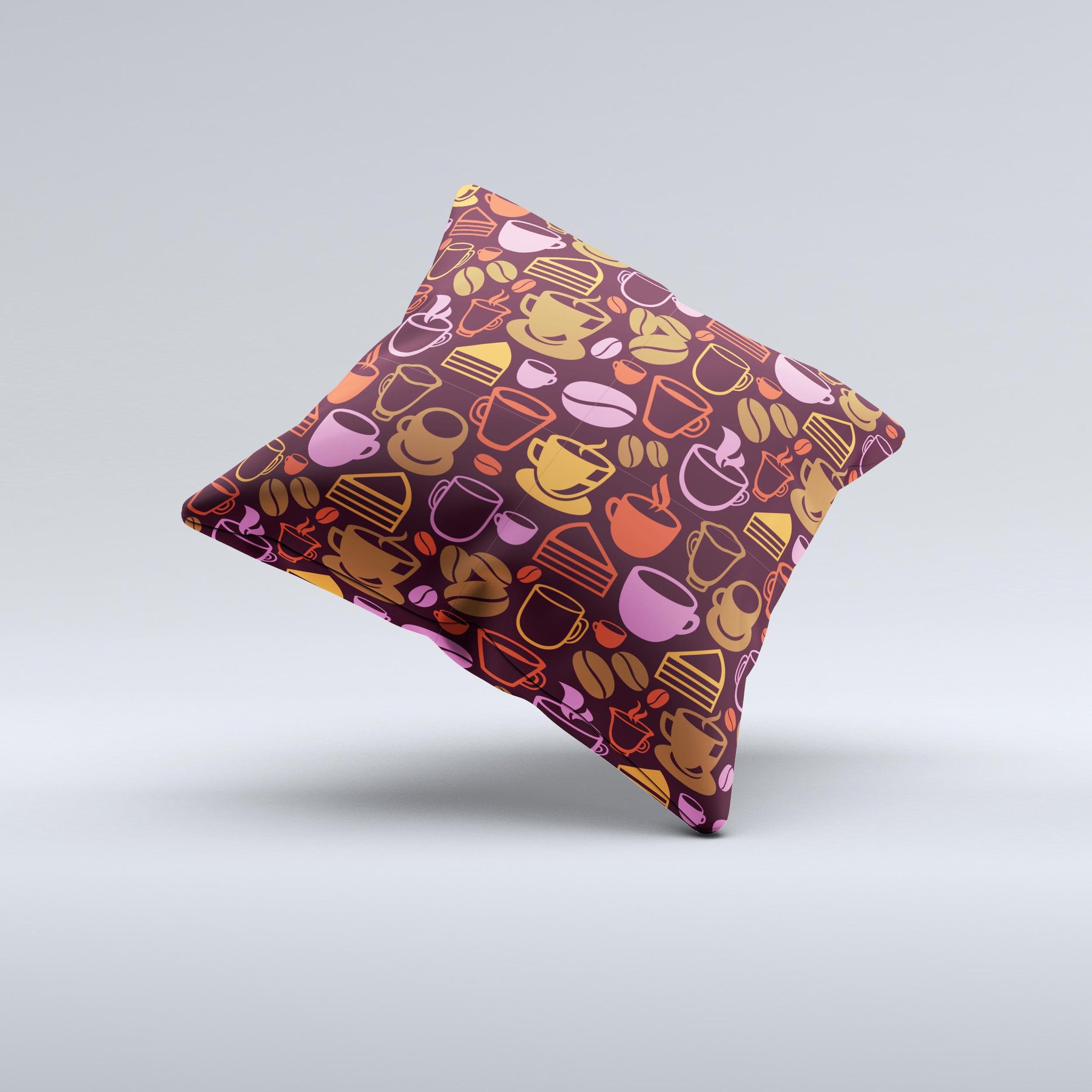 Vector Orange & Pink Coffee Time Ink-Fuzed Decorative Throw Pillow showcasing vibrant colors and unique design, handcrafted in Virginia.