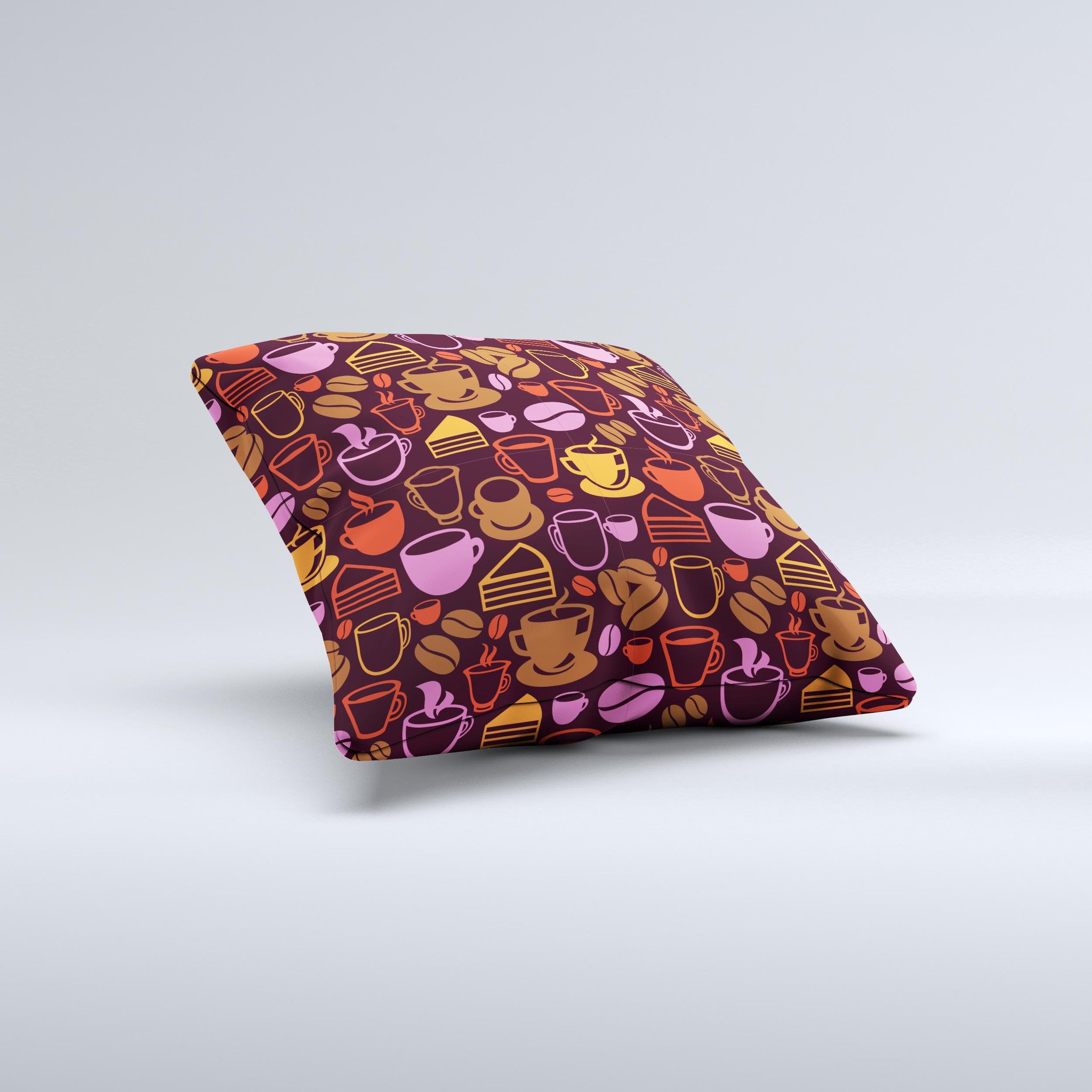 Vector Orange & Pink Coffee Time Ink-Fuzed Decorative Throw Pillow showcasing vibrant colors and unique design, handcrafted in Virginia.