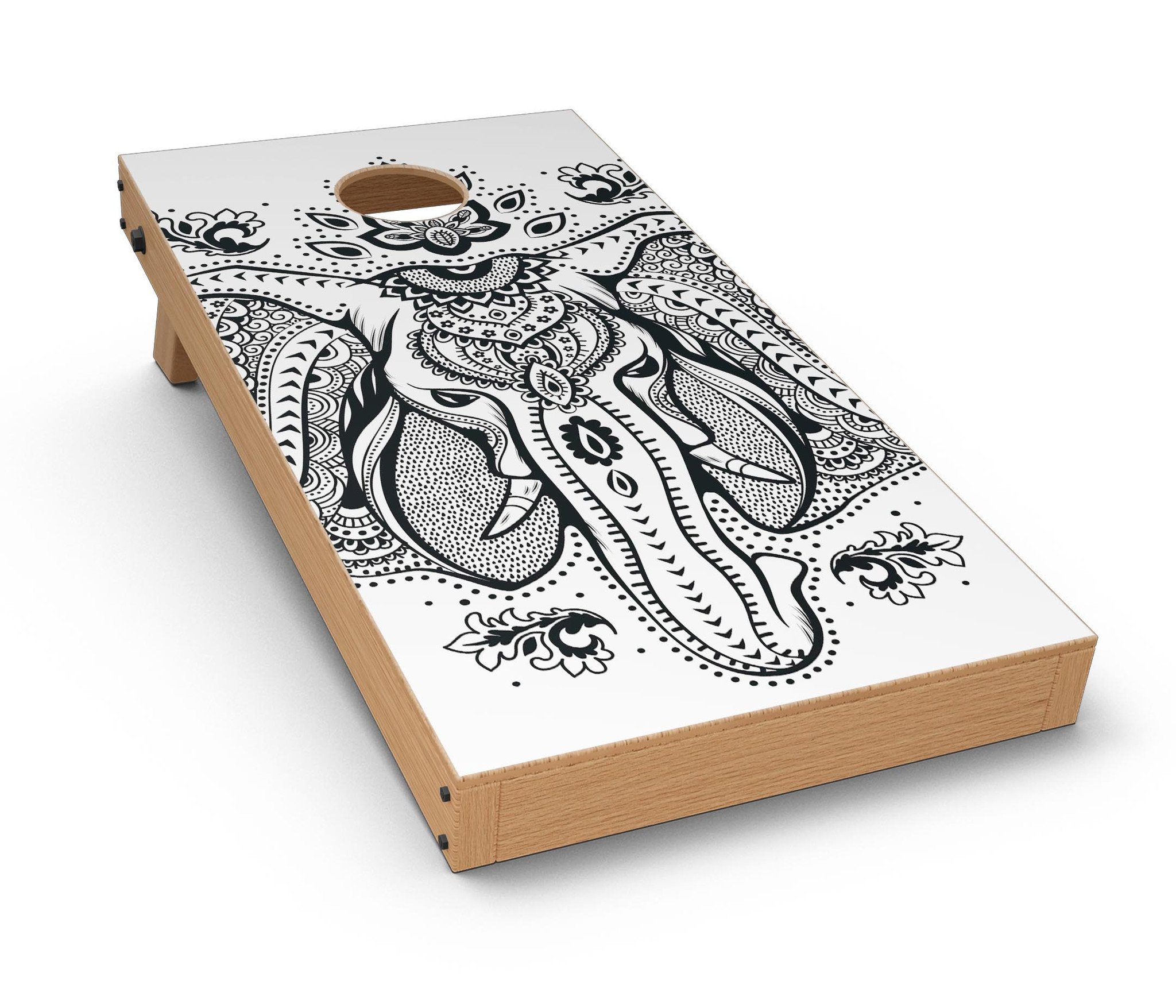 Vector Sacred Elephant CornHole Board Skin Decal Kit showcasing vibrant design for Cornhole boards.