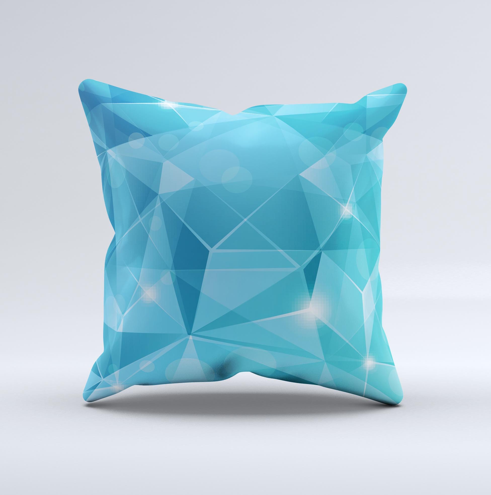 Vector Shiny Blue Crystal Pattern Decorative Throw Pillow showcasing a vibrant blue design with intricate crystal patterns, handcrafted in Virginia.