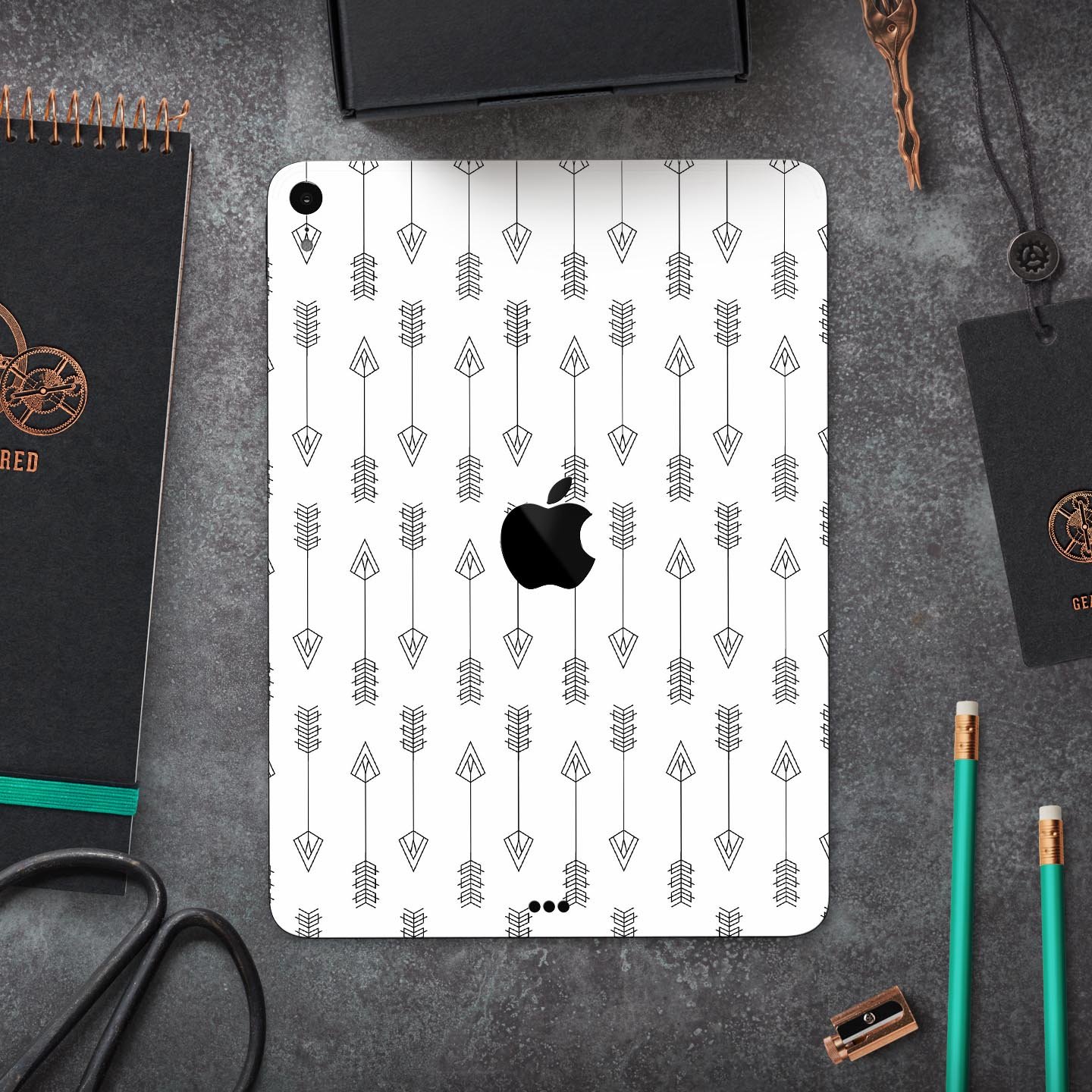 Vertical Ascending Arrows skin decal for Apple iPad, showcasing its sleek design and premium 3M material.