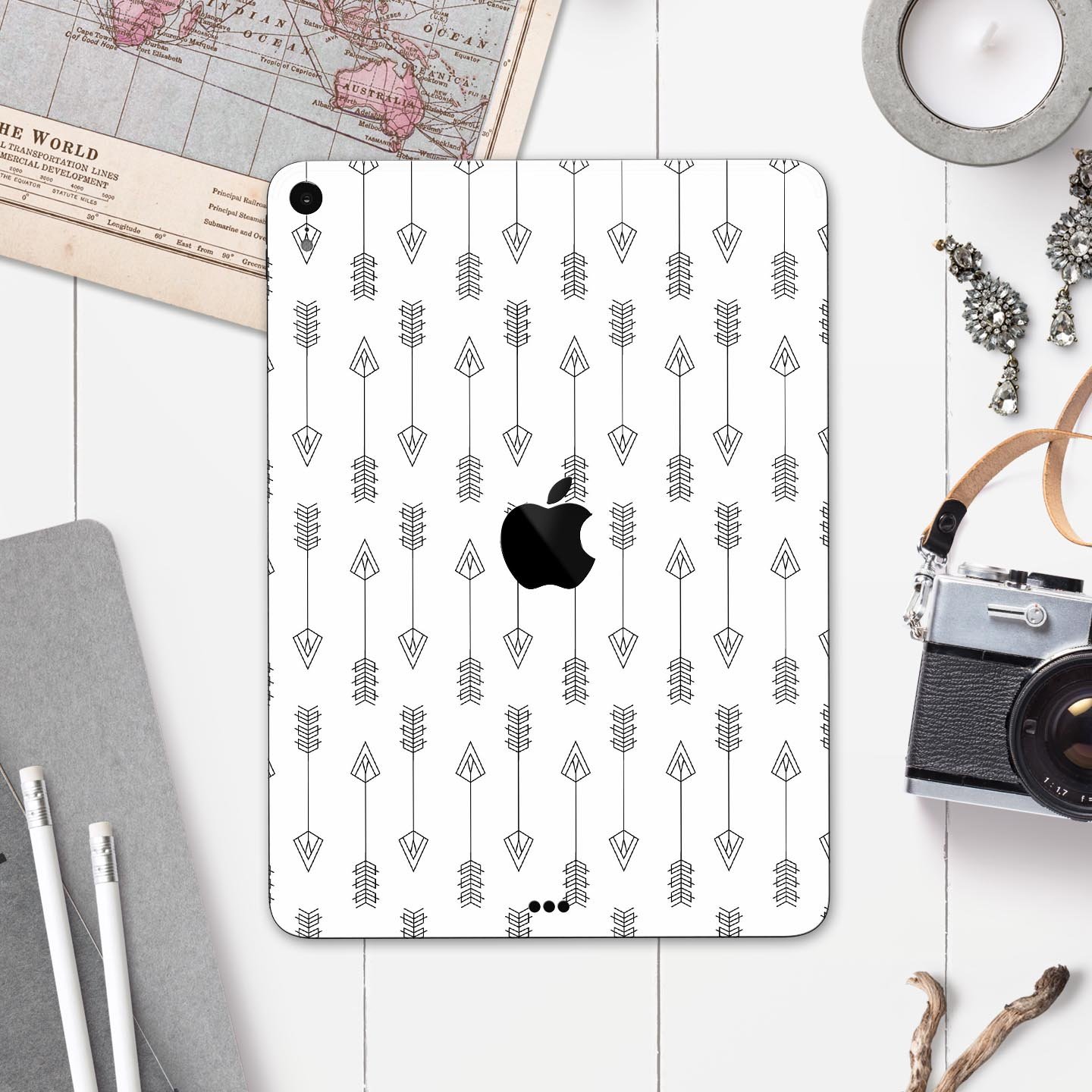 Vertical Ascending Arrows skin decal for Apple iPad, showcasing its sleek design and premium 3M material.