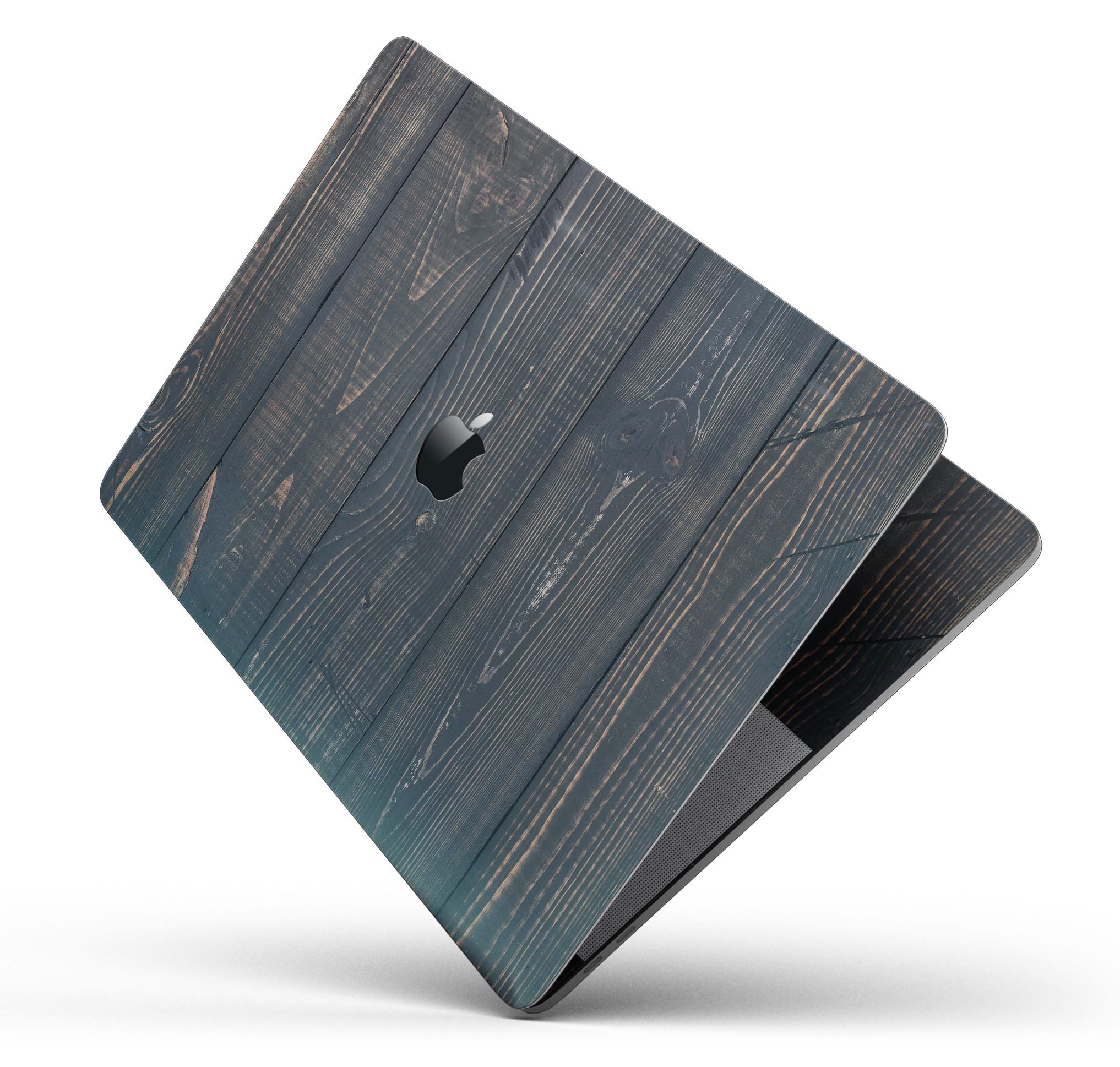 Vertical Blackwashed Woodgrain Skin Decal Wrap Kit for Apple MacBook, showcasing a stylish woodgrain design.