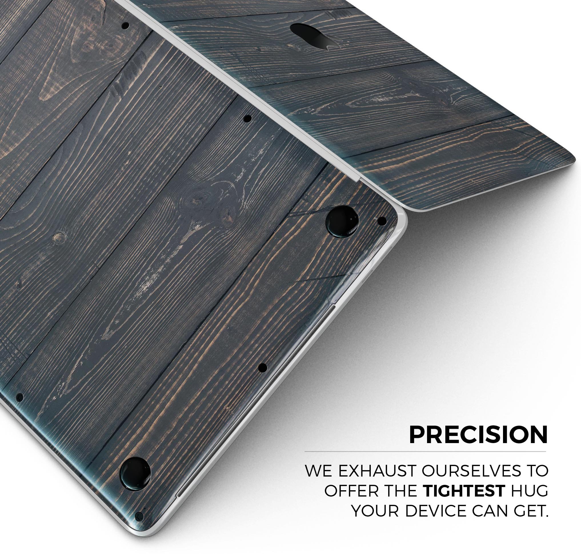 Vertical Blackwashed Woodgrain Skin Decal Wrap Kit for Apple MacBook, showcasing a stylish woodgrain design.