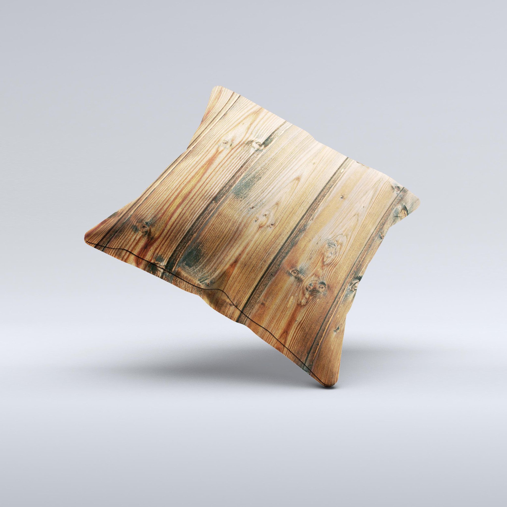 Vertical Raw Aged Wood Planks Ink-Fuzed Decorative Throw Pillow showcasing a unique design with a rustic wood pattern, handcrafted in Virginia.