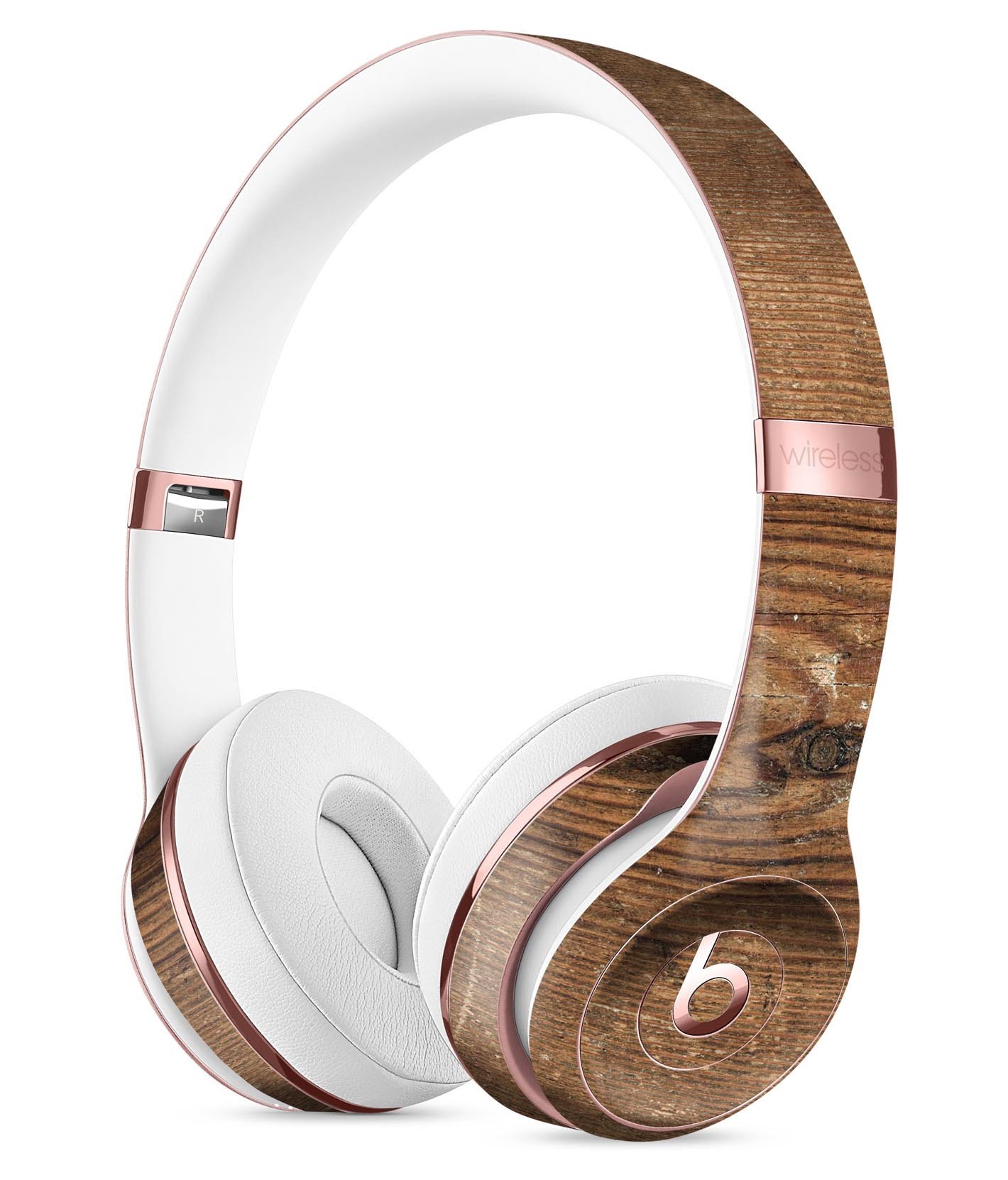 Vertical Weathered Woodgrain Full-Body Skin Kit designed for Beats by Dre Solo 3 Wireless Headphones, showcasing a stylish woodgrain pattern.