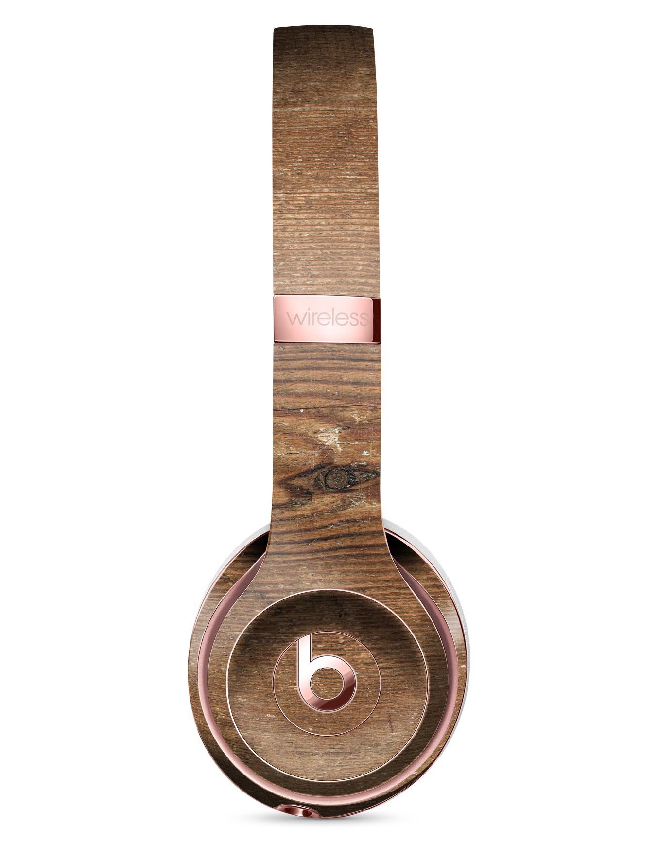 Vertical Weathered Woodgrain Full-Body Skin Kit designed for Beats by Dre Solo 3 Wireless Headphones, showcasing a stylish woodgrain pattern.
