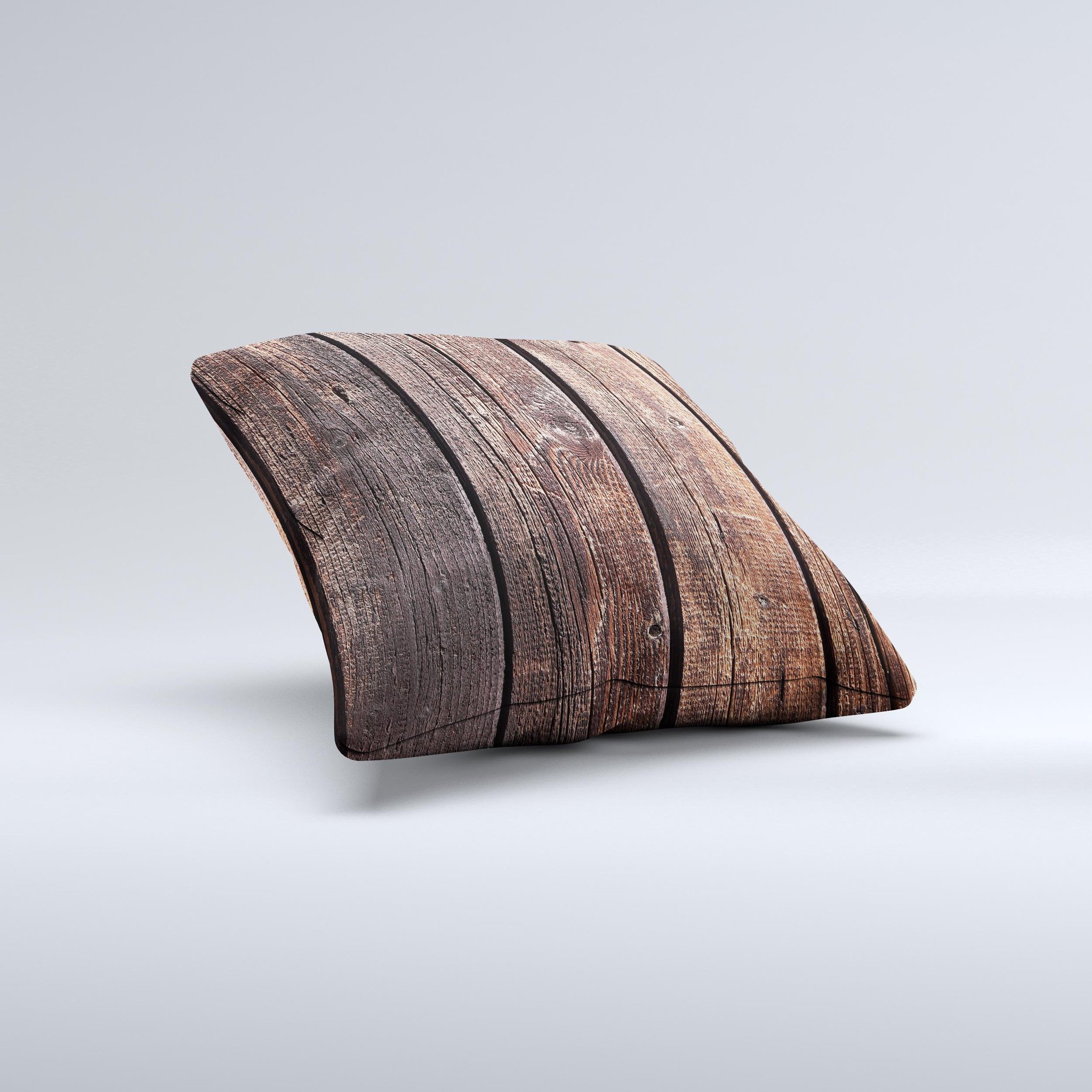 Vetrical Raw Dark Aged Wood Planks Ink-Fuzed Decorative Throw Pillow showcasing unique handmade design and high-quality fabric.