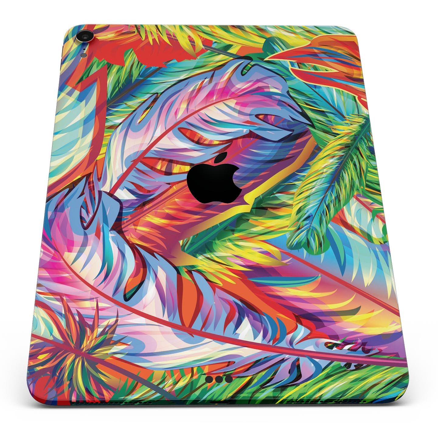 Vibrant colorful feathers skin decal for Apple iPad, showcasing intricate feather designs and premium finish.