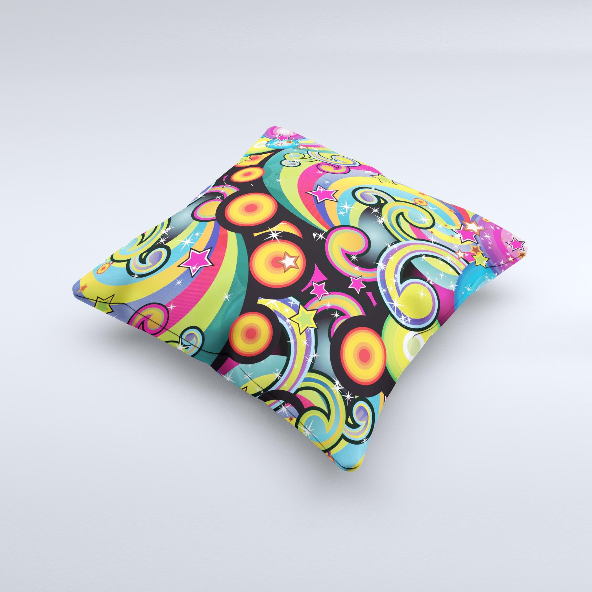 Vibrant Fun Sprouting Shapes Ink-Fuzed Decorative Throw Pillow showcasing unique designs and high-quality fabric, handcrafted in Virginia.