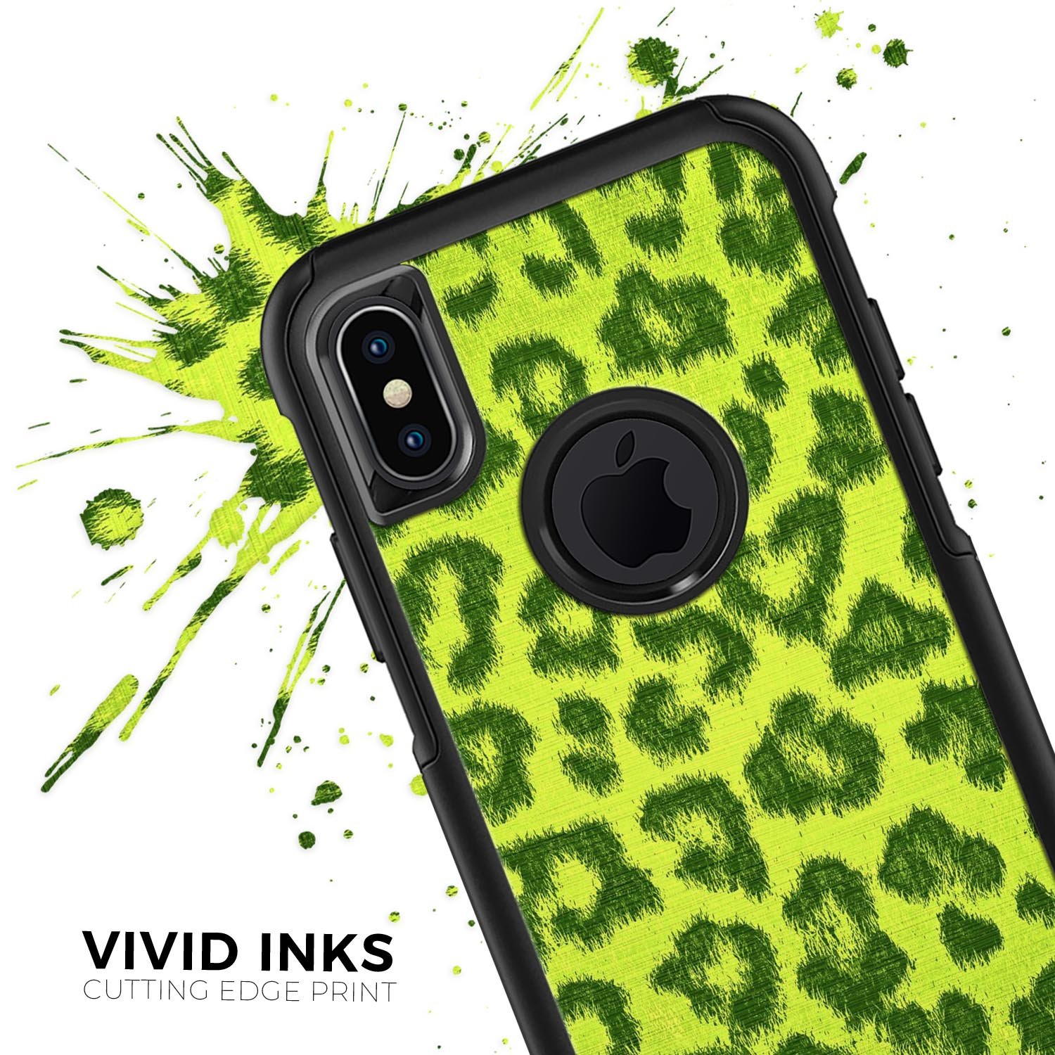 Vibrant Green Cheetah Skin Kit for iPhone OtterBox Cases, showcasing a stylish design with dual-layer protection.