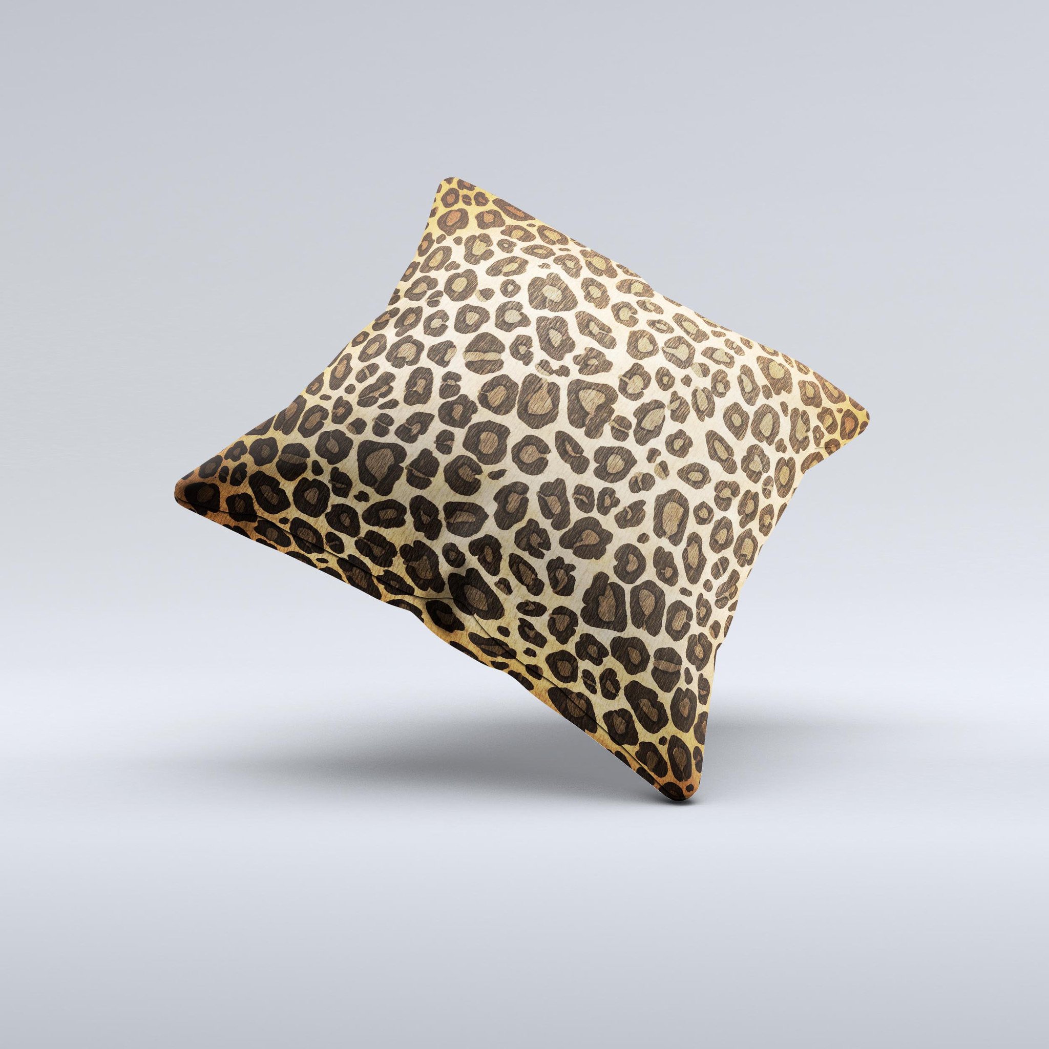 Vibrant Leopard Print V23 ink-Fuzed Decorative Throw Pillow showcasing a unique leopard pattern with a high thread count fabric, handcrafted in Virginia.