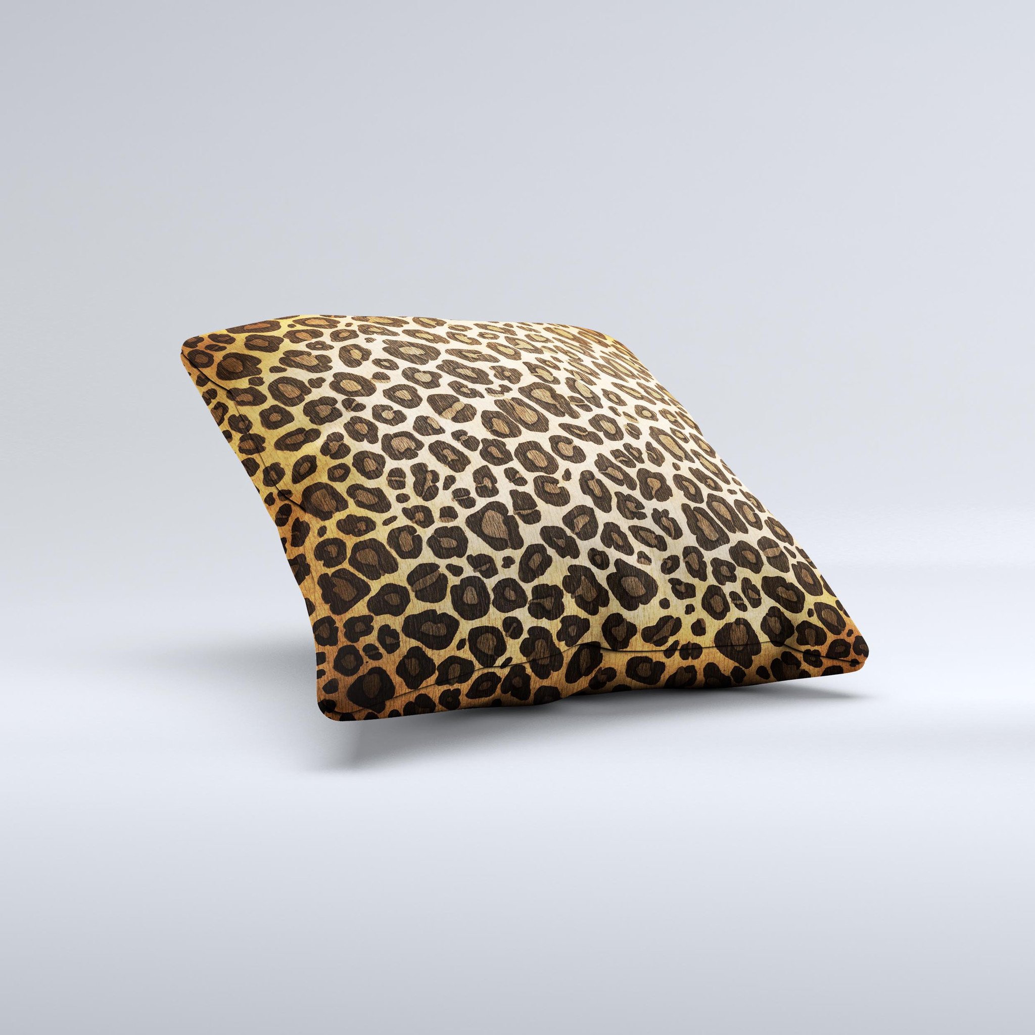 Vibrant Leopard Print V23 ink-Fuzed Decorative Throw Pillow showcasing a unique leopard pattern with a high thread count fabric, handcrafted in Virginia.