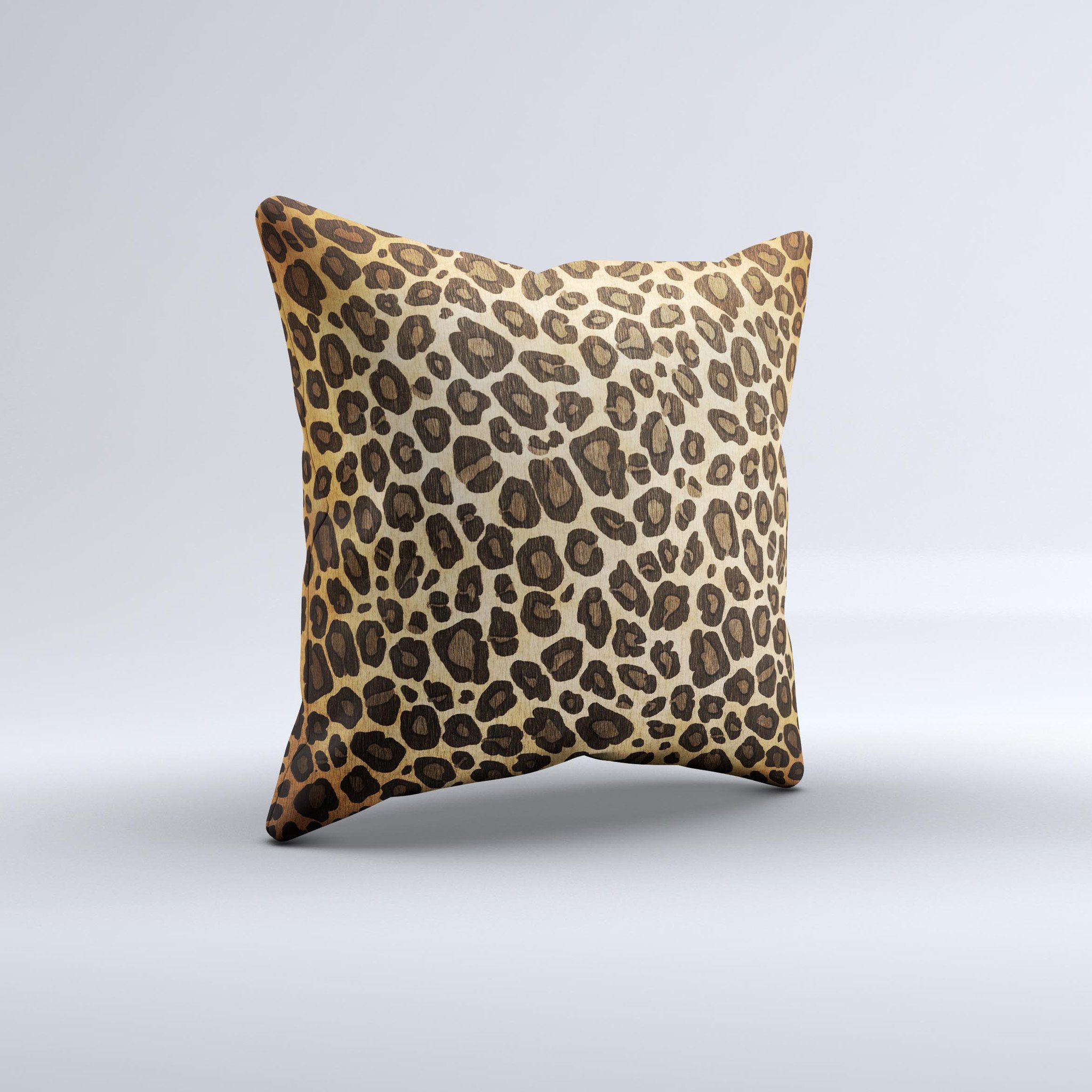 Vibrant Leopard Print V23 ink-Fuzed Decorative Throw Pillow showcasing a unique leopard pattern with a high thread count fabric, handcrafted in Virginia.