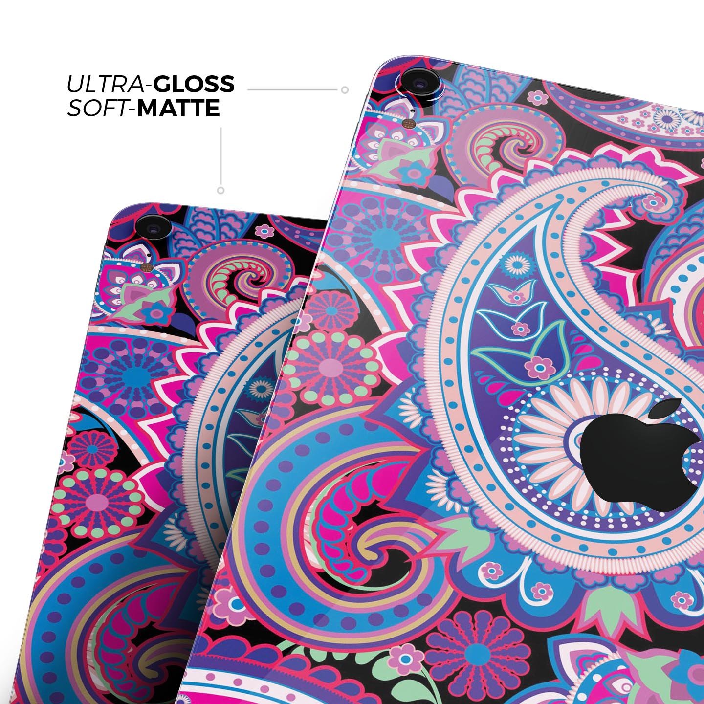 Vibrant Purple Paisley V5 skin decal for Apple iPad, showcasing intricate paisley design and premium finish.