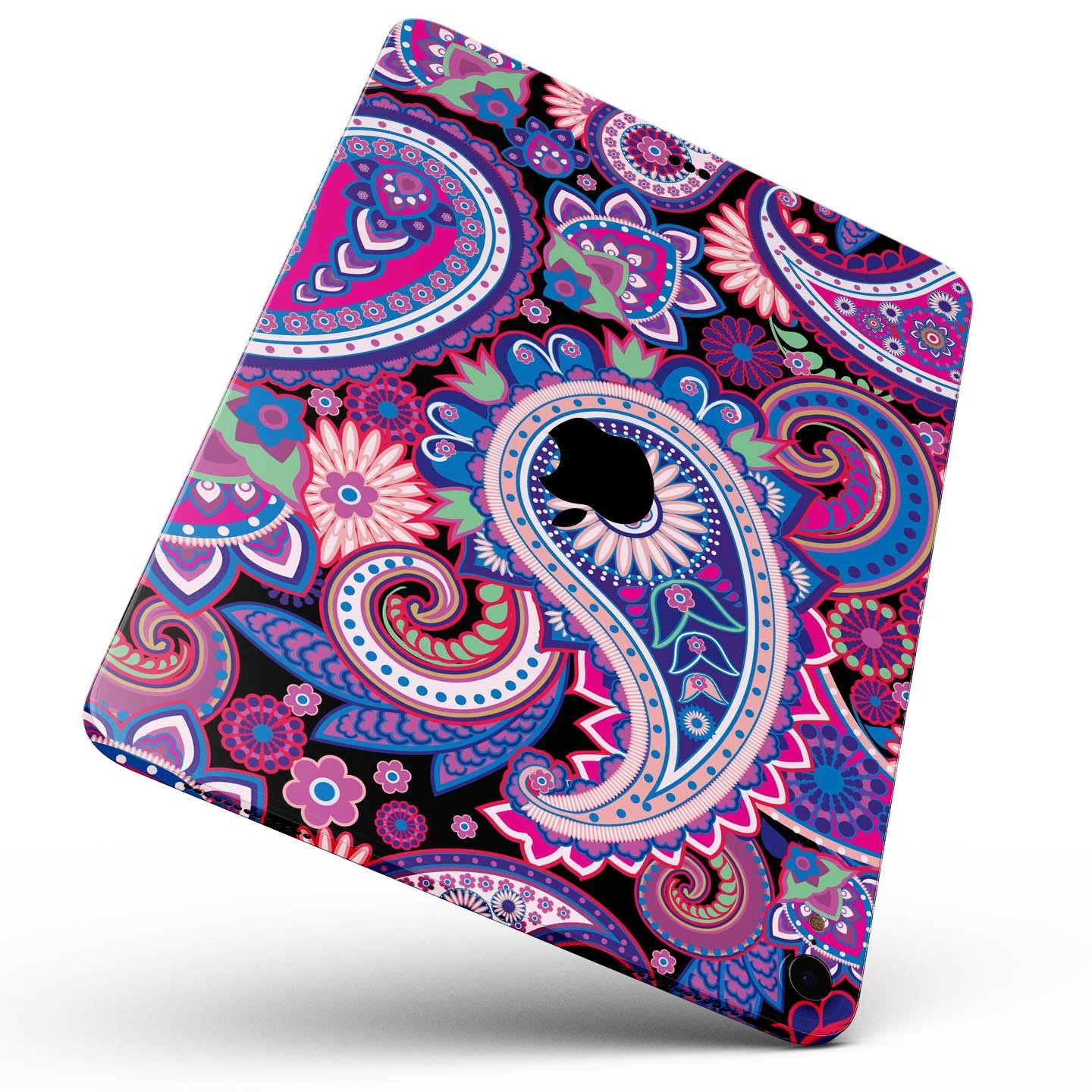 Vibrant Purple Paisley V5 skin decal for Apple iPad, showcasing intricate paisley design and premium finish.