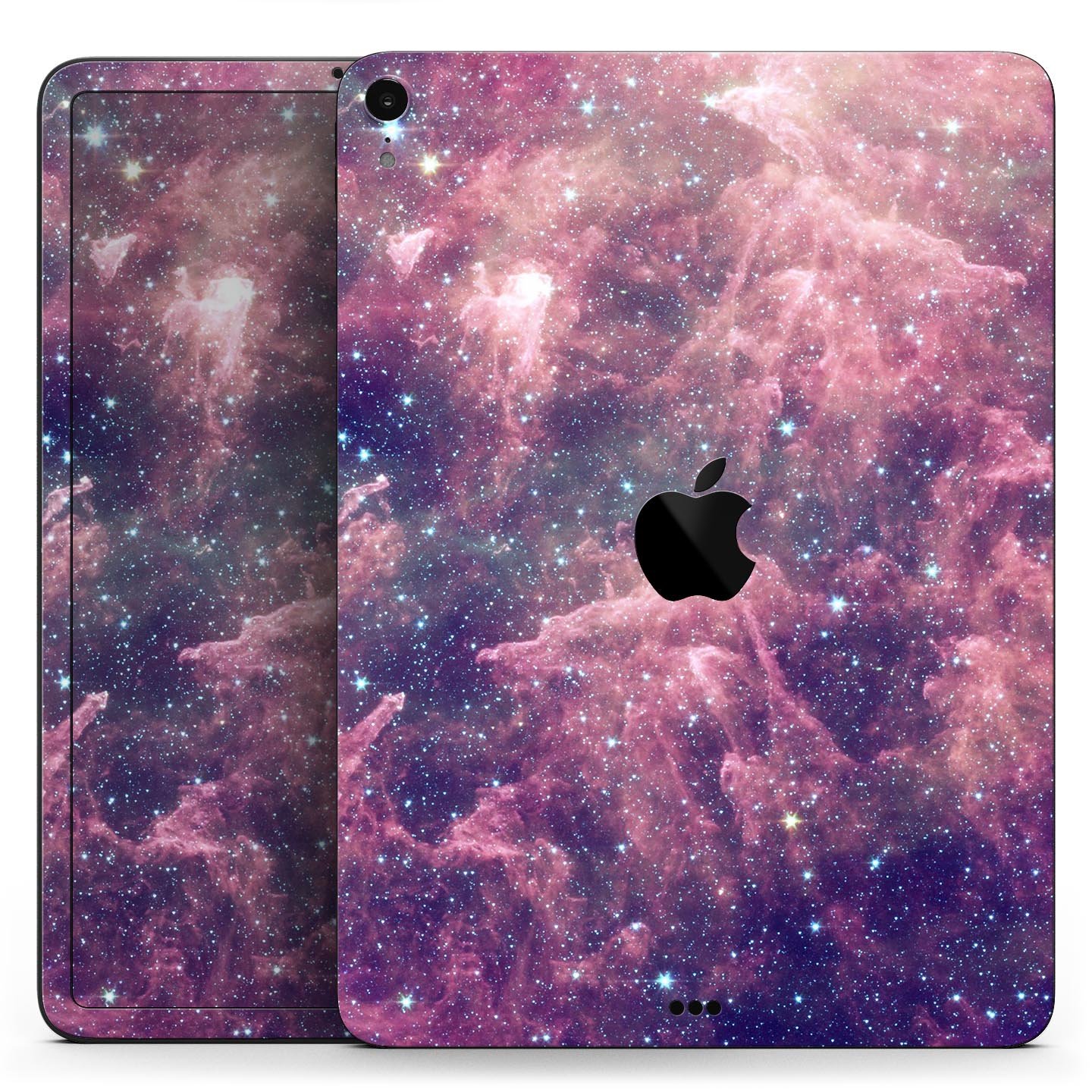 Vibrant Sparkly Pink Nebula skin decal for Apple iPad, showcasing a colorful and protective design.