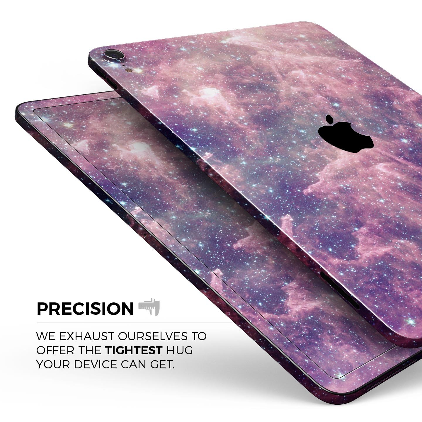 Vibrant Sparkly Pink Nebula skin decal for Apple iPad, showcasing a colorful and protective design.
