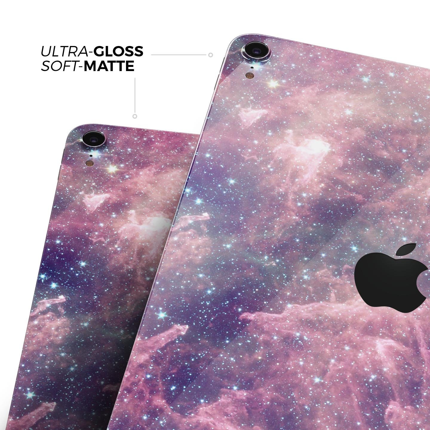 Vibrant Sparkly Pink Nebula skin decal for Apple iPad, showcasing a colorful and protective design.