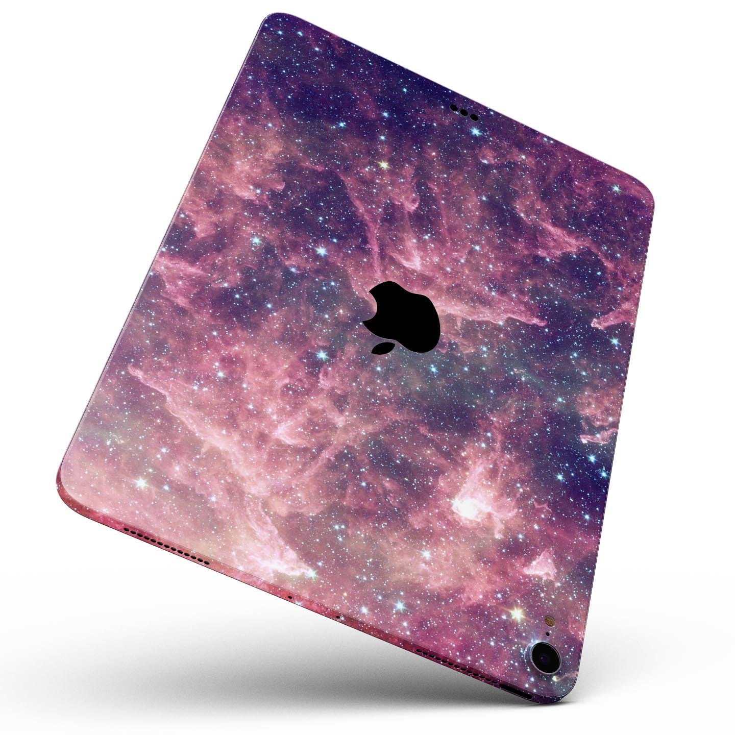 Vibrant Sparkly Pink Nebula skin decal for Apple iPad, showcasing a colorful and protective design.