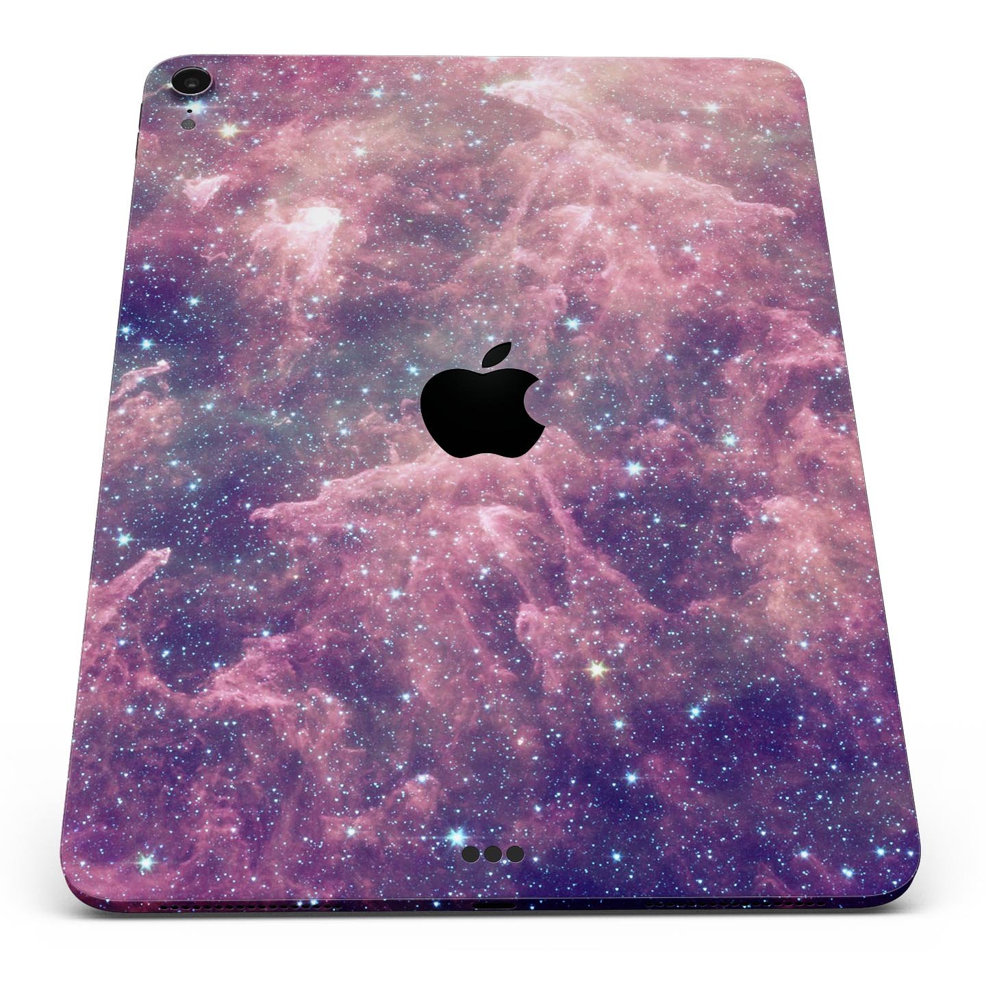 Vibrant Sparkly Pink Nebula skin decal for Apple iPad, showcasing a colorful and protective design.