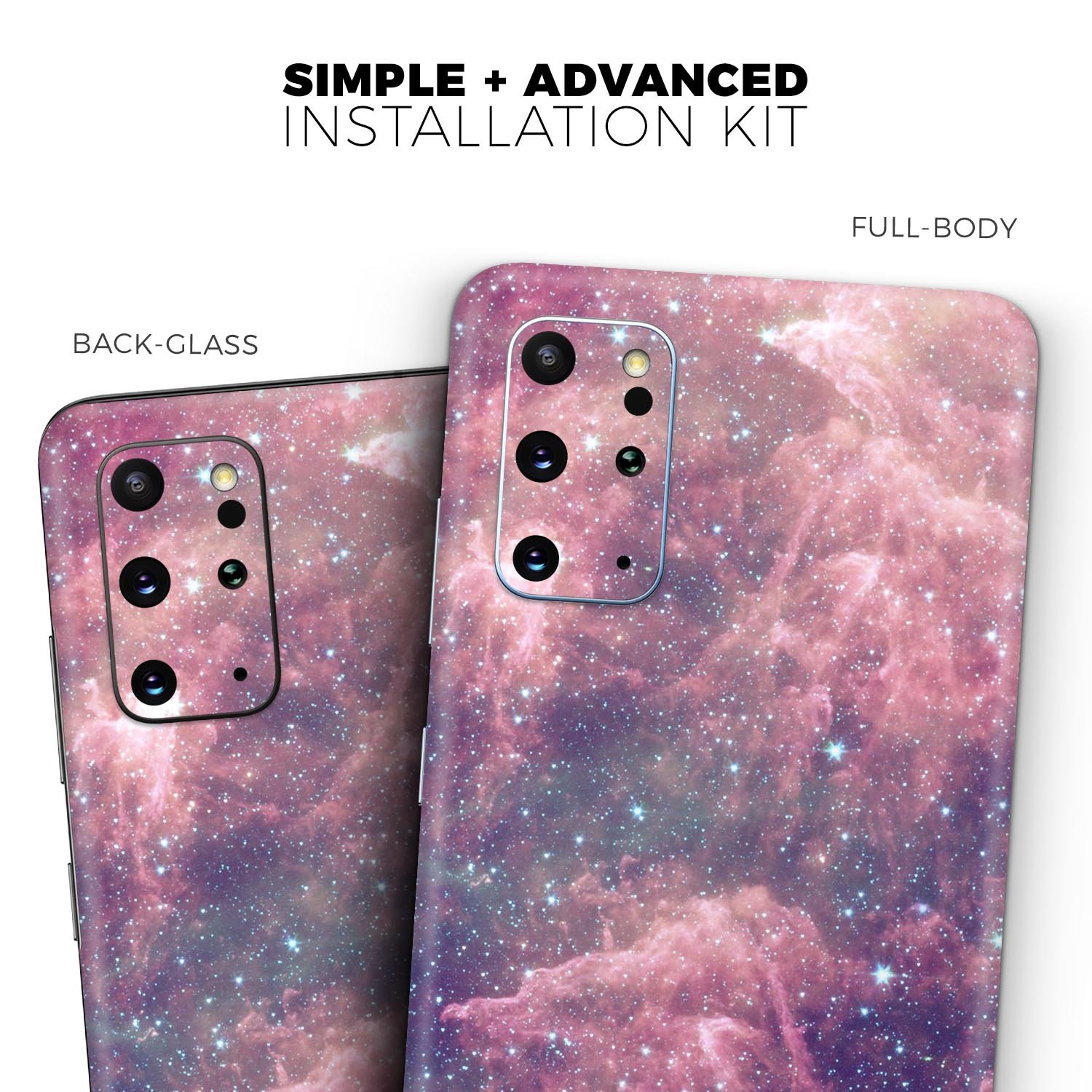 Vibrant Sparkly Pink Nebula Skin-Kit for Samsung Galaxy S-Series, showcasing its glossy finish and vibrant design.