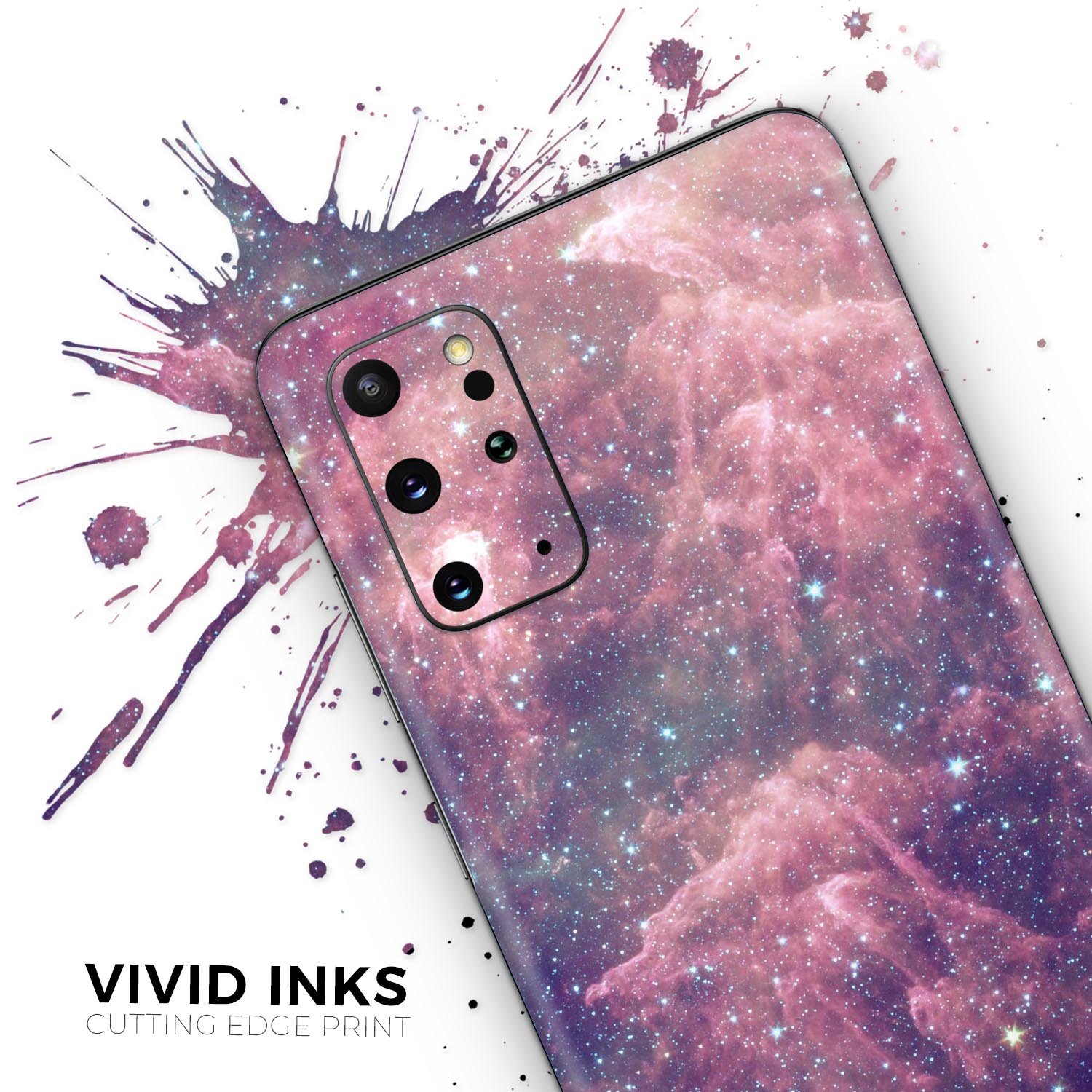 Vibrant Sparkly Pink Nebula Skin-Kit for Samsung Galaxy S-Series, showcasing its glossy finish and vibrant design.