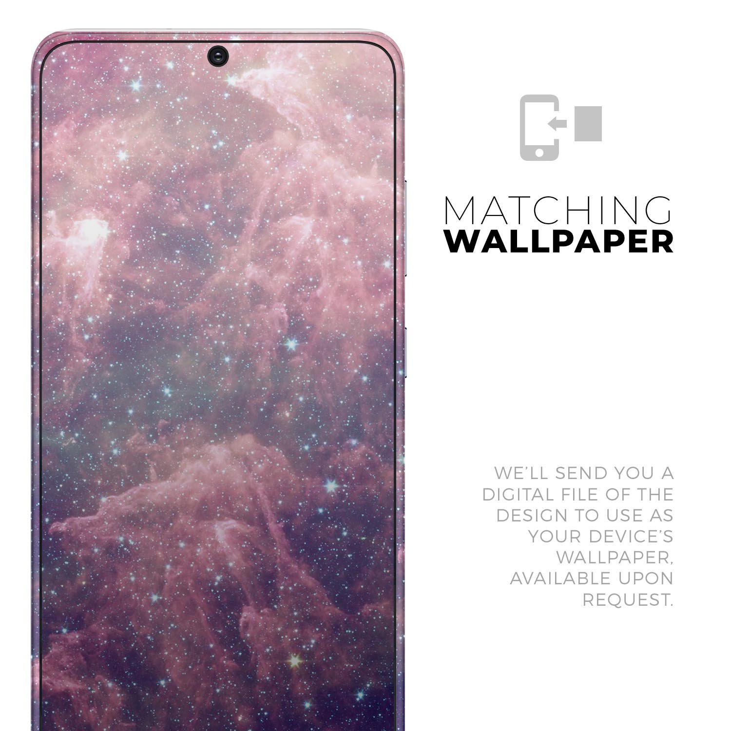 Vibrant Sparkly Pink Nebula Skin-Kit for Samsung Galaxy S-Series, showcasing its glossy finish and vibrant design.