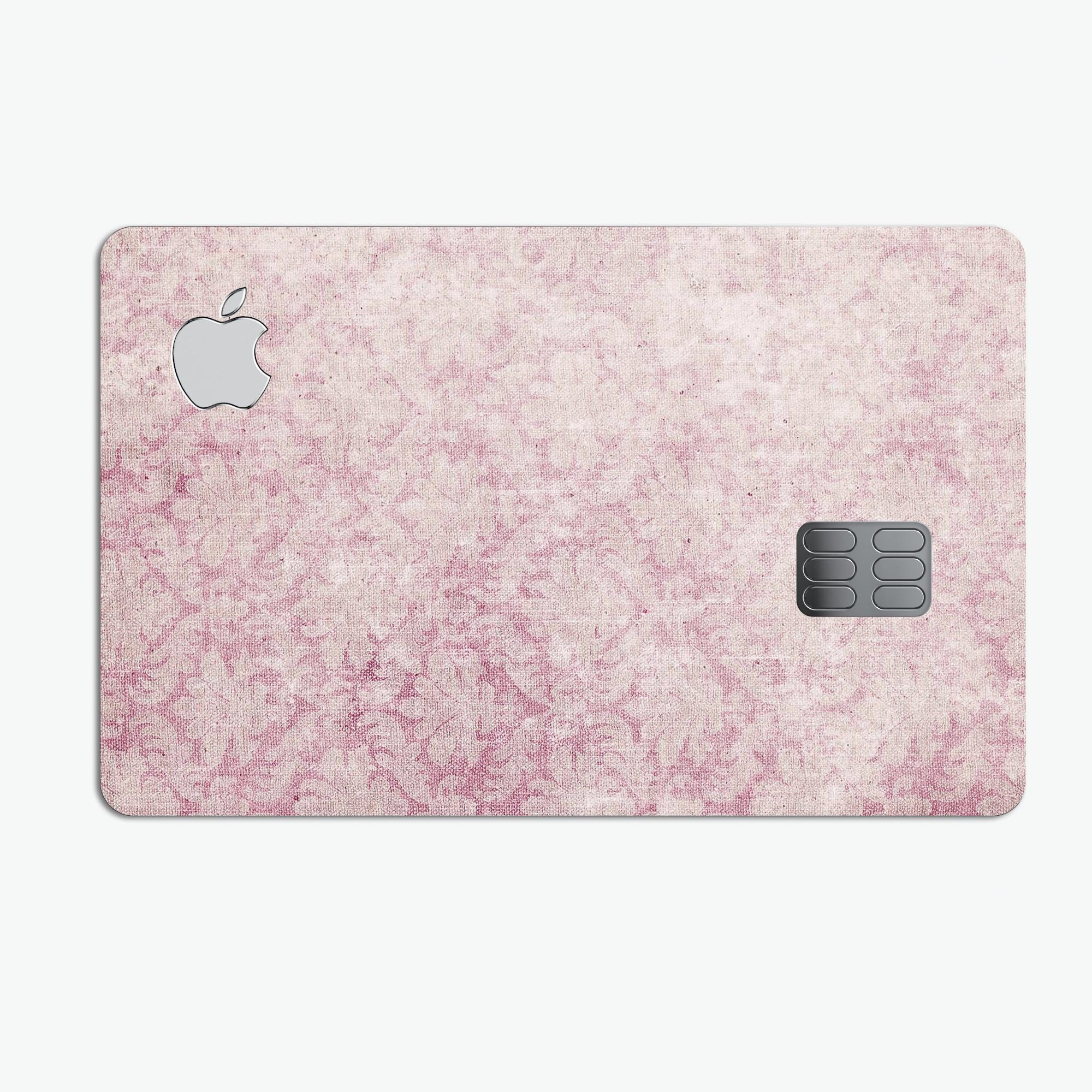 Vintage Faded Magenta Damask Pattern decal for Apple Card, showcasing a stylish design with premium vinyl material.