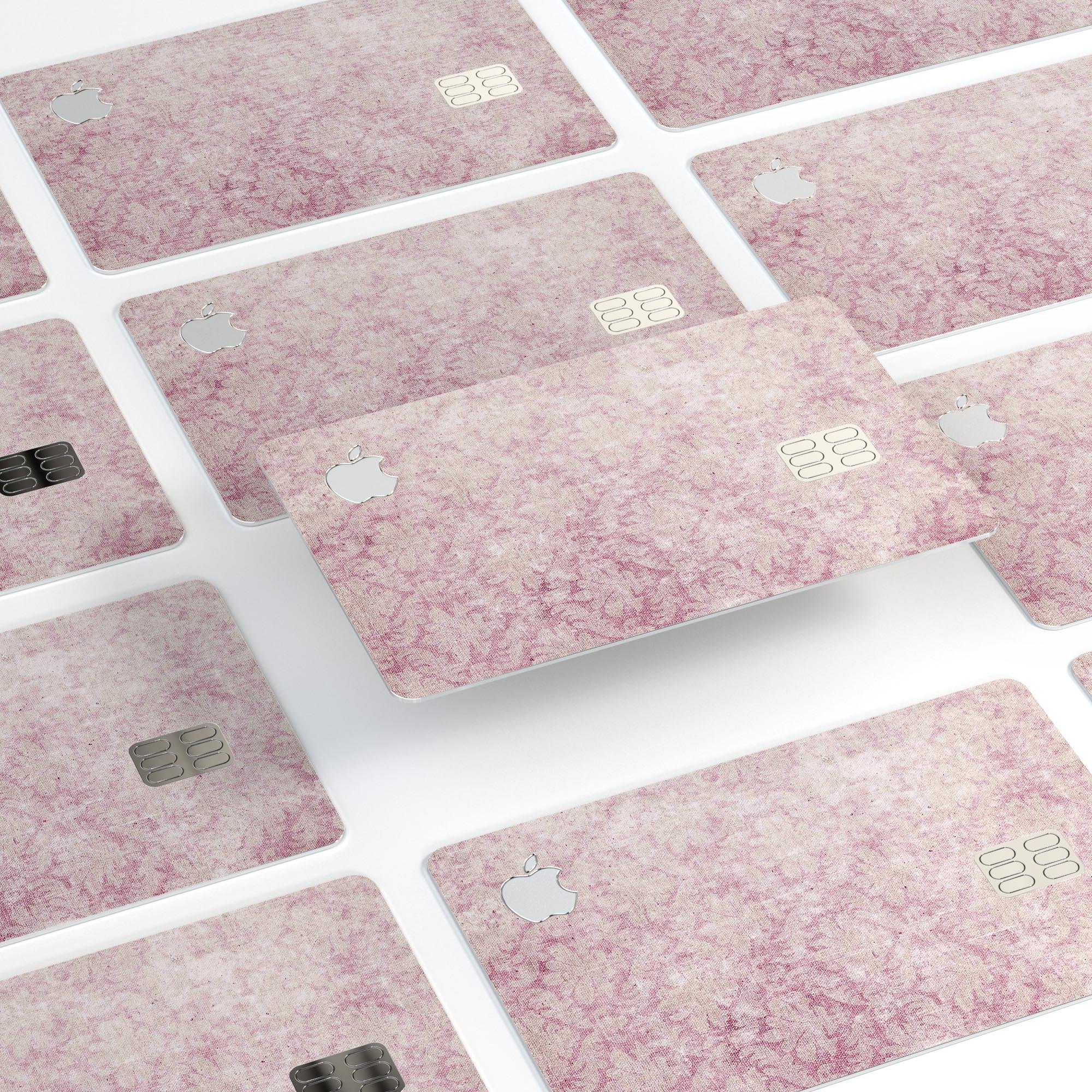 Vintage Faded Magenta Damask Pattern decal for Apple Card, showcasing a stylish design with premium vinyl material.