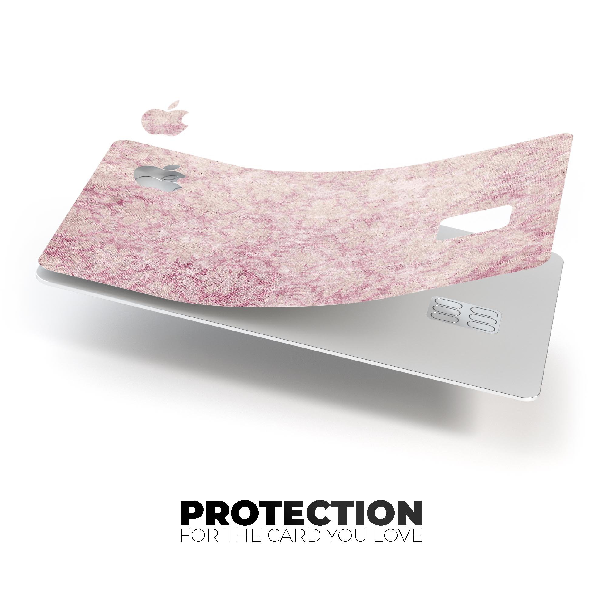 Vintage Faded Magenta Damask Pattern decal for Apple Card, showcasing a stylish design with premium vinyl material.