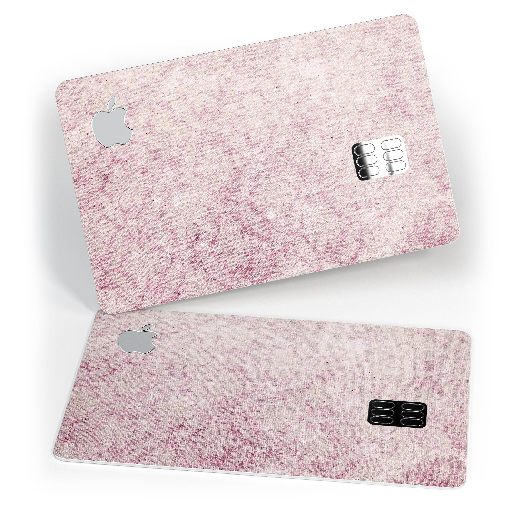 Vintage Faded Magenta Damask Pattern decal for Apple Card, showcasing a stylish design with premium vinyl material.