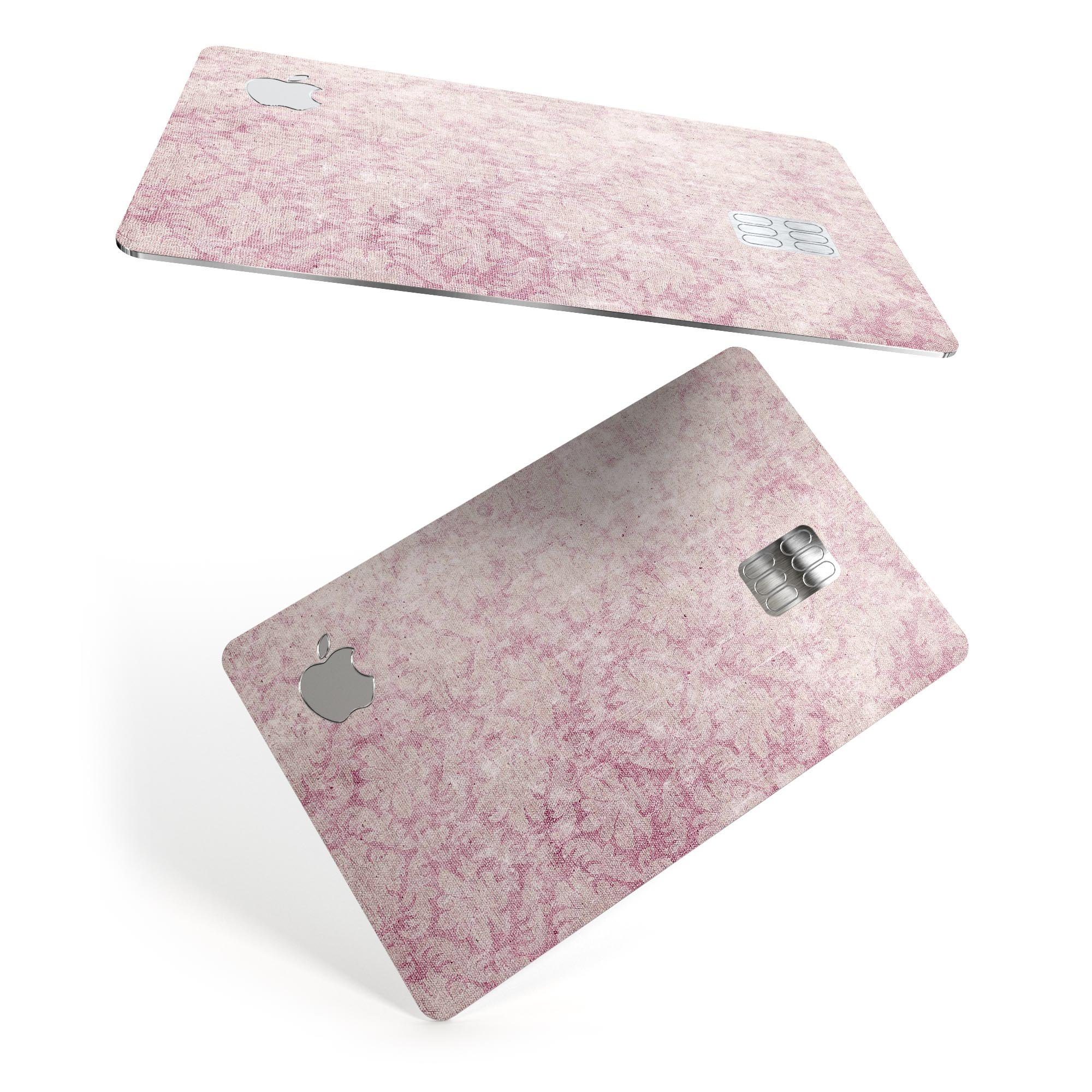 Vintage Faded Magenta Damask Pattern decal for Apple Card, showcasing a stylish design with premium vinyl material.