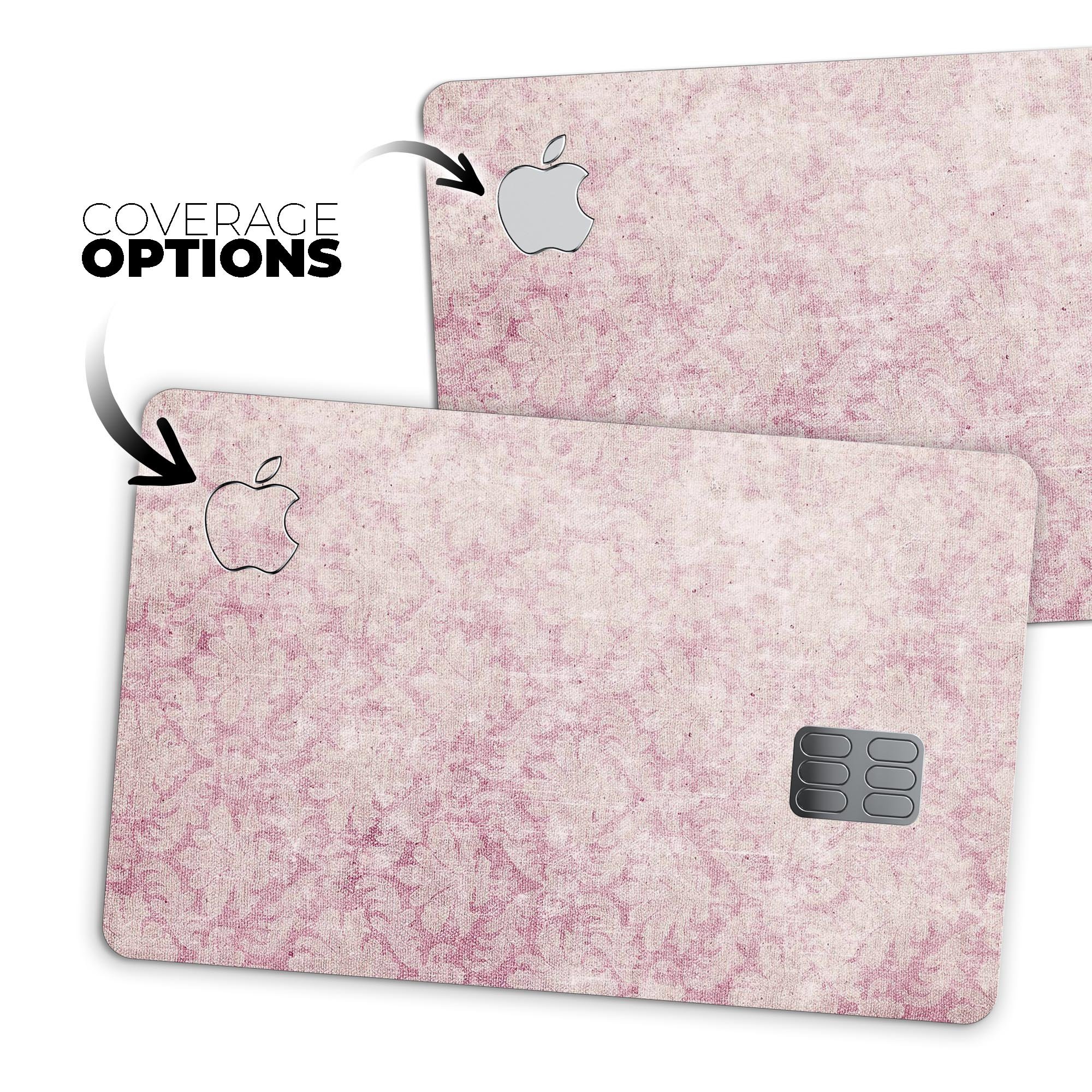 Vintage Faded Magenta Damask Pattern decal for Apple Card, showcasing a stylish design with premium vinyl material.