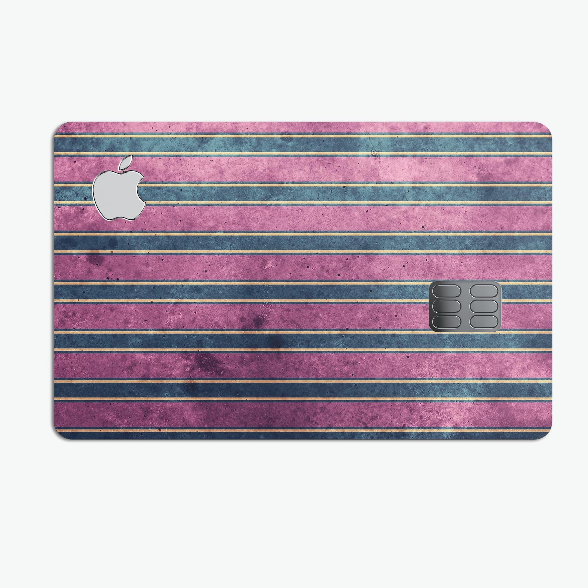 Vintage Green and Purple Vertical Stripes decal for Apple Card, showcasing its stylish design and premium quality.