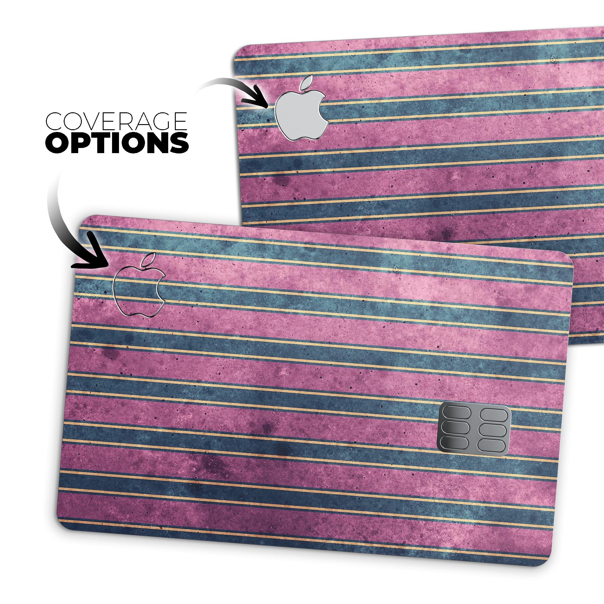 Vintage Green and Purple Vertical Stripes decal for Apple Card, showcasing its stylish design and premium quality.