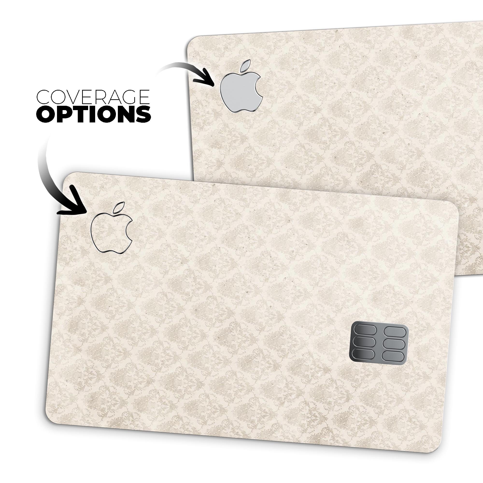 Vintage White Damask Pattern skin for Apple Card, showcasing a stylish design with protective features.